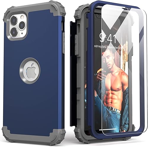 Vista 14 de IDweel Funda para iPhone 11 Pro Max con protector de pantalla de vidrio templado, híbrido 3 en 1, a prueba de golpes, ajuste delgado, protección Oro