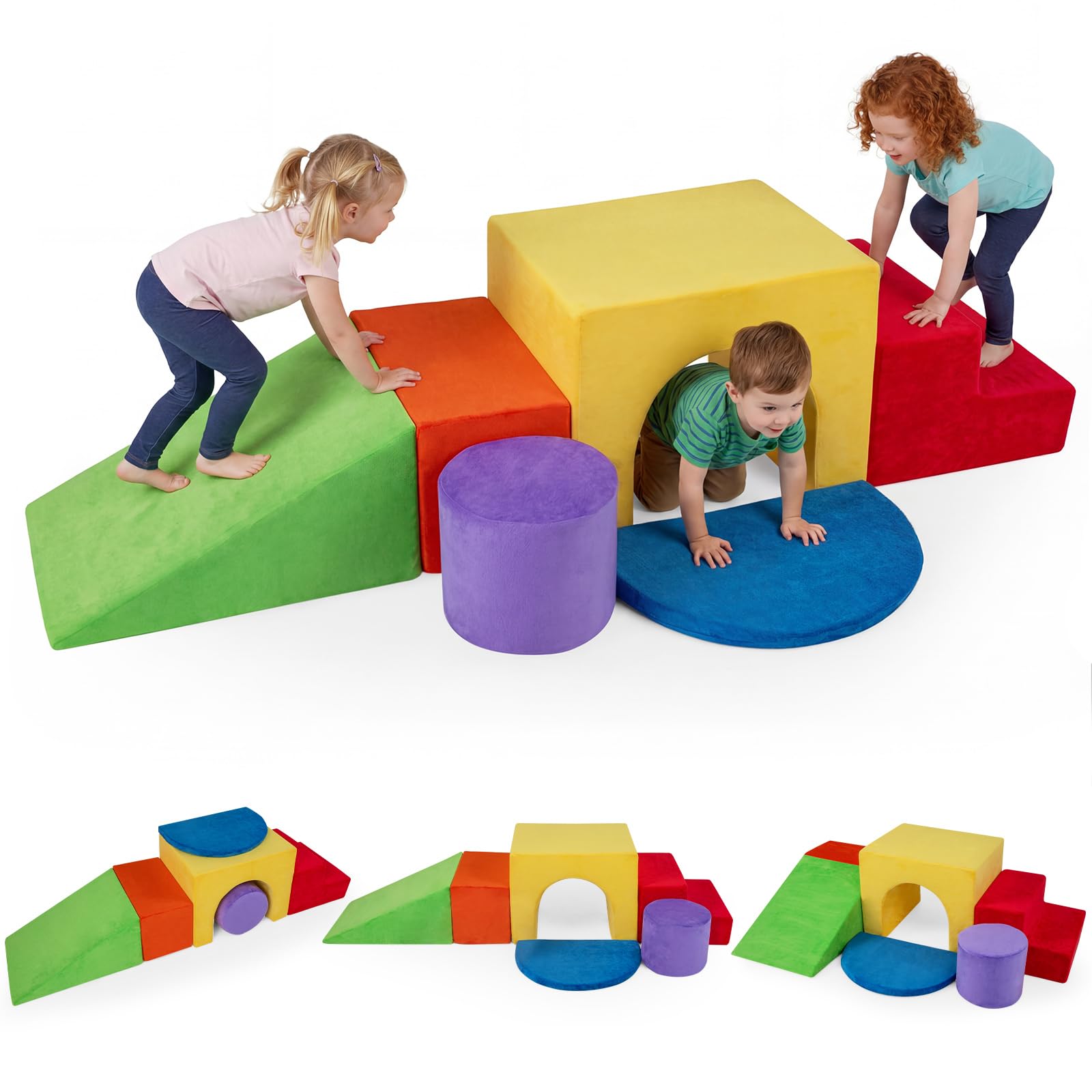 COSTWAY Juego de 6 Bloques de Espuma para Niños, Bloques Psicomotricidad Infantil de Espuma Suave con Fundas Lavables para Trepar y Gatear, Juguete Montessori para Niños de 3+ Años (Rojo)