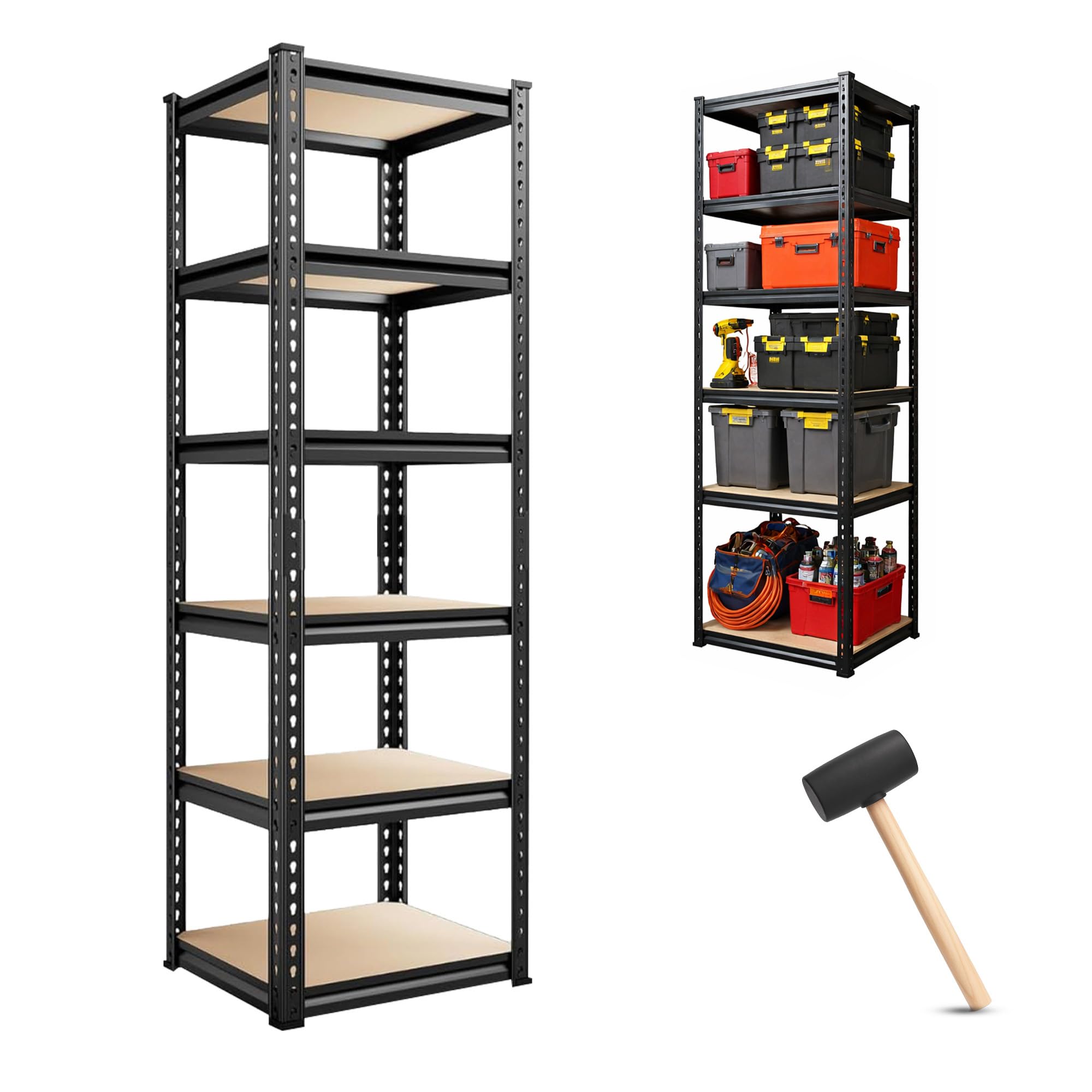 Robustt 6-Tier Multipurpose Storage Rack | Bolt-Free Assembly | Metal Stand With Thick MDF Board | 175kg Capacity Per Shelf | 72x16x16 Inch Adjustable Shelf Rack for Home, Garage & Shop | Black-picture-23