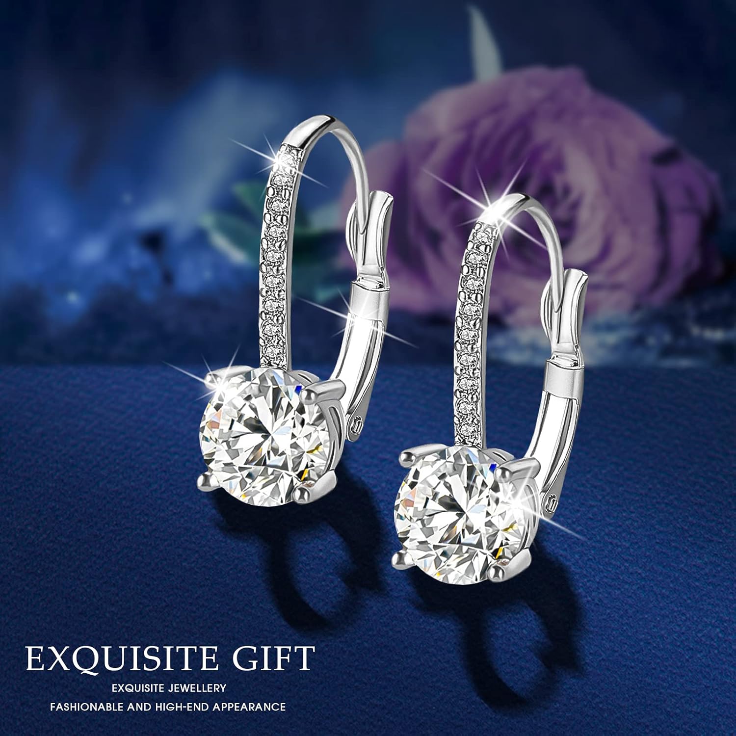 Ladies 1 Carat Diamond Pendant Earrings 18K Gold Plated Cubic Zirconia Hanging Lever Bridal Earrings Girls and Women's Fashion Jewelry - Image 4