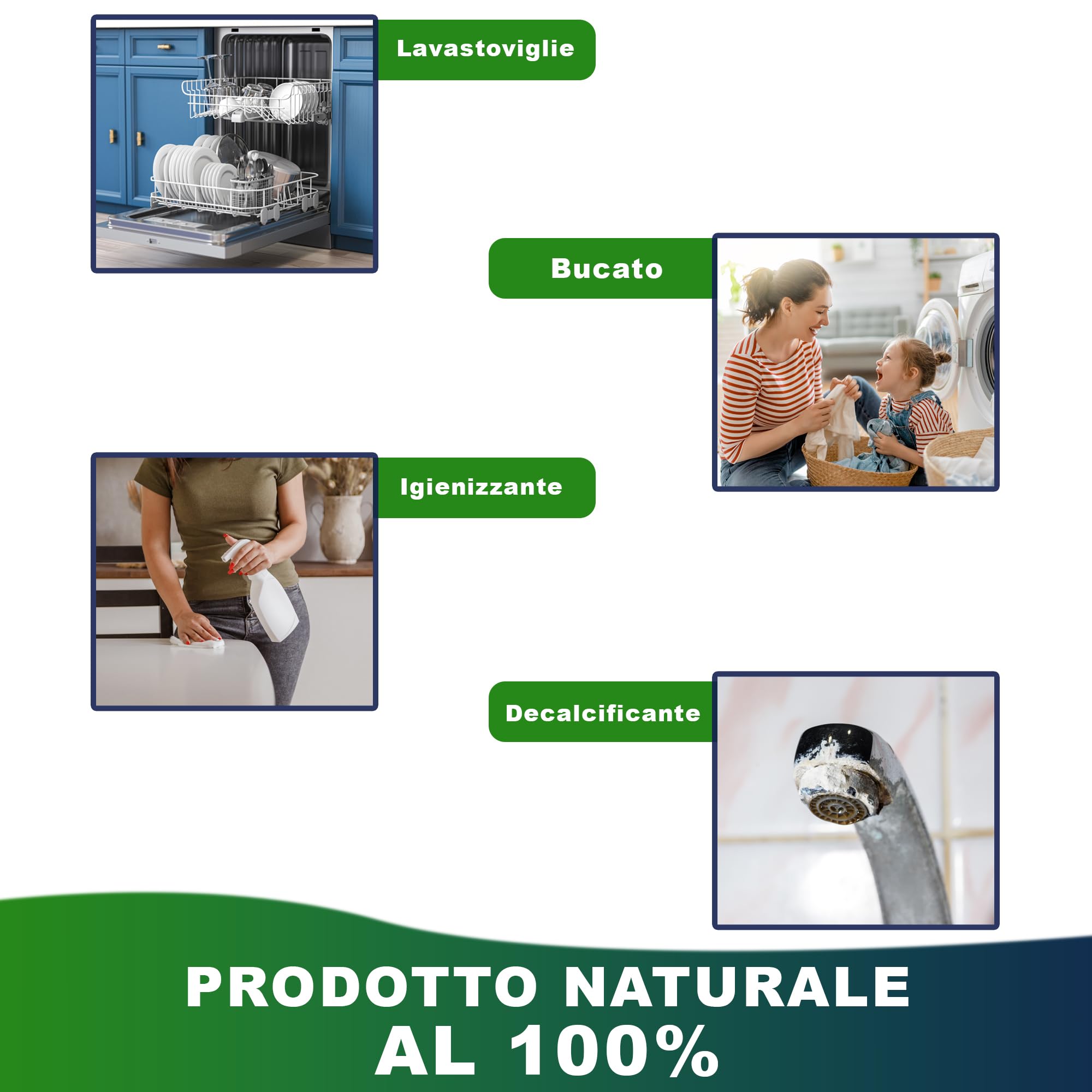 Acido Citrico 500 grammi per lavatrice per pulizia - Cura lavastoviglie decalcificante naturale - con campione gratuito di detersivo multiuso