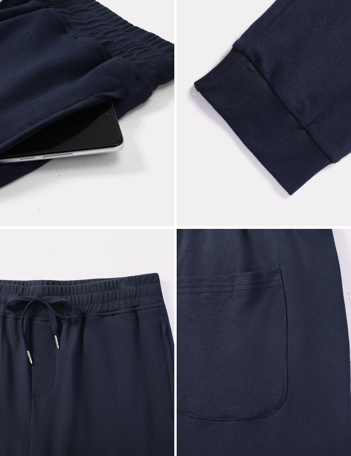 Pantalón de Chándal Hombre Largo 100% Algodón Bolsillos Cremallera Deportivos Gimnasio Running