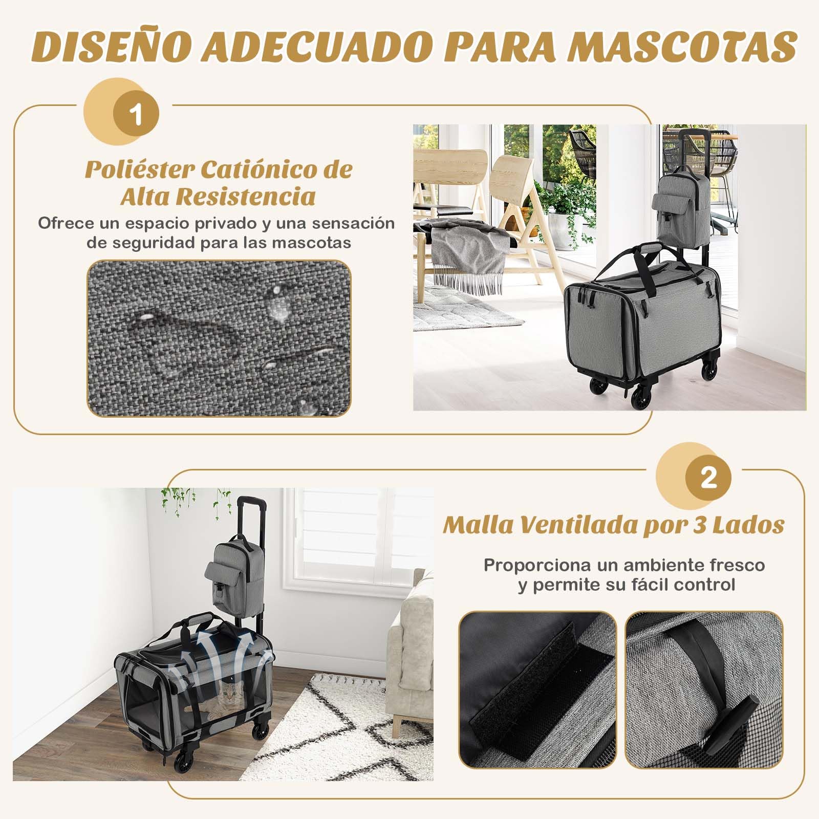 GOPLUS Carrito para Perros Plegable con Ruedas, Cochecito para Mascotas con base de doble cara, asa telescópica, Caja de Transporte y Bandolera, Trolley para Mascotas Pequeñas y Medianas, Hasta 100 KG