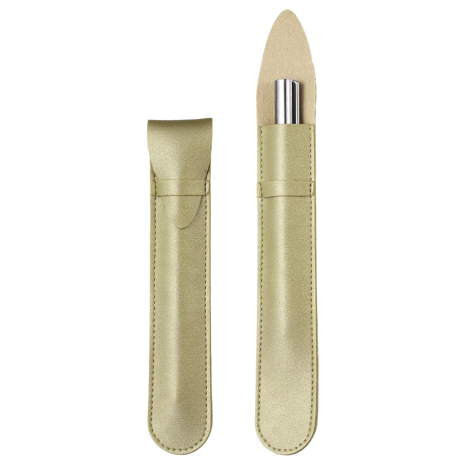 PATIKIL 2Pcs Leather Pen Pouch Sleeve, Leather Fountain Pen Holder Case Protective Cover for Storing Ball Points Pencils Fountain Office Business Gifts, Gold