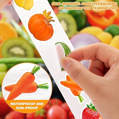 Miniatura 3 de 1200 calcomanías de frutas y verduras, lindas calcomanías de 16 estilos de alimentos para niños, coloridas calcomanías impermeables para niños,