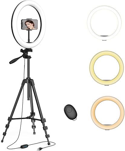 Aptoyu - Anillo de luz LED de 12 pulgadas para selfie con trípode y portacelular de iPhone o Android para transmisión en vivo video de Youtube y