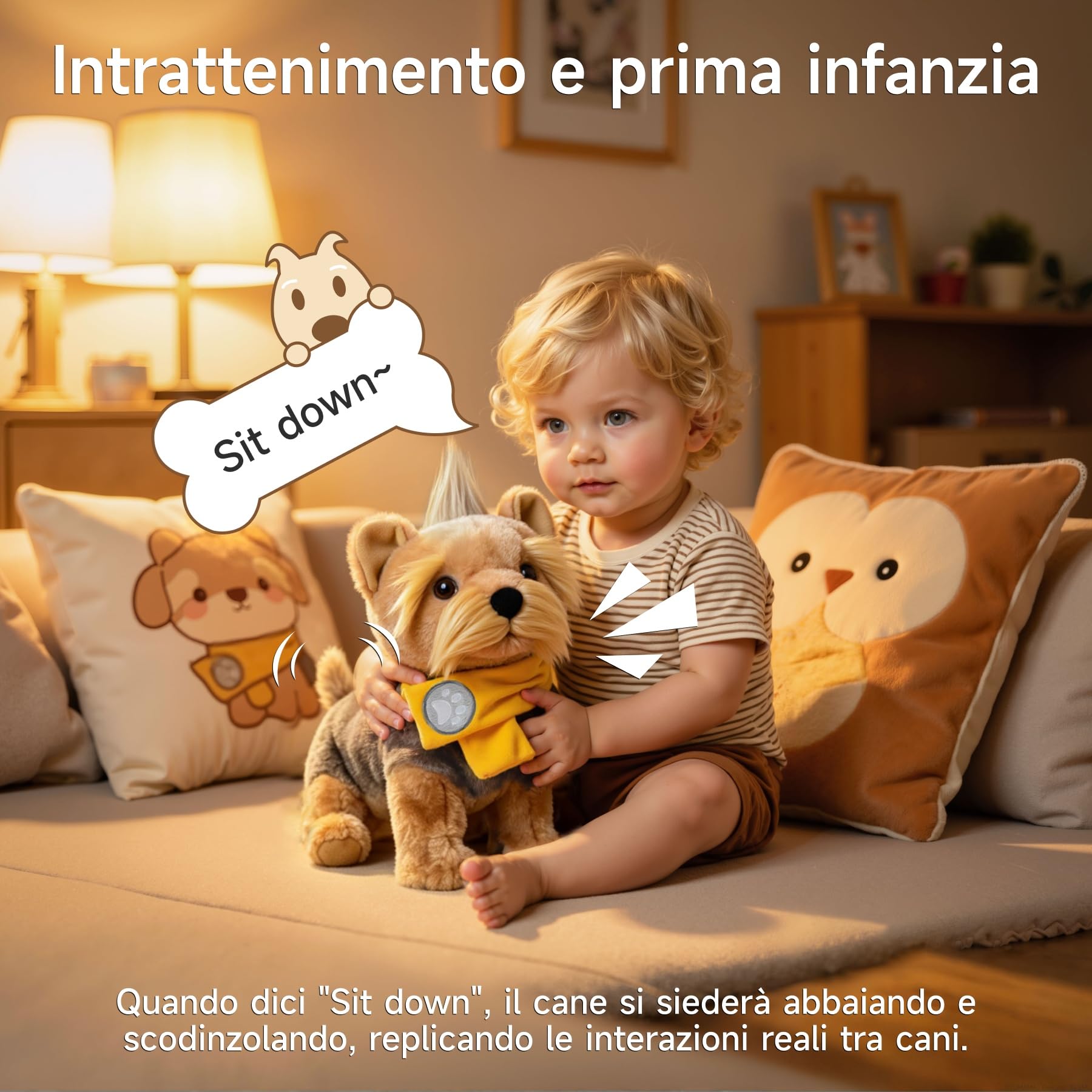 TUMAMA KIDS Cane Interattivo Cammina e Abbaia Giocattoli di peluche | Giocattolo elettronico che canta, abbaia e muove la coda; peluche con comando vocale – Giocattolo per bambini e bambine
