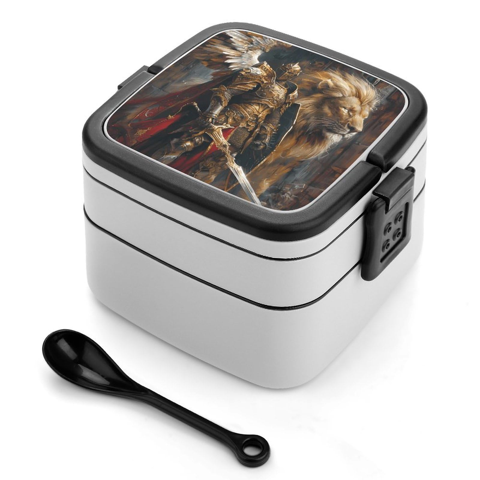 CGSBNGHA Christian Warriores-Knights-Lion Bento Lunch Box 2 Layer Lunchbox Food Container for Adults Office