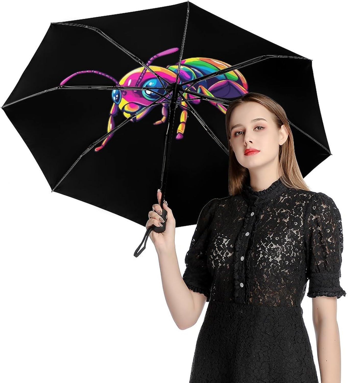 Colorful Insects Ant Windproof Travel Umbrella Compact Portable Automatic Umbrella for Sun Rain