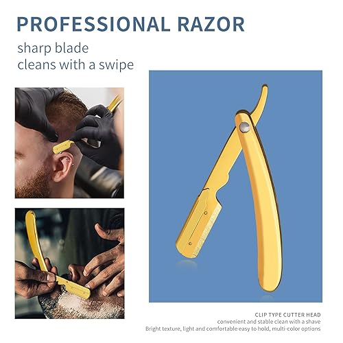 Miniatura 6 de Maquinilla de afeitar profesional de borde recto, maquinilla de afeitar manual plegable para hombre para peluquería, salones de peluquería, afeitado
