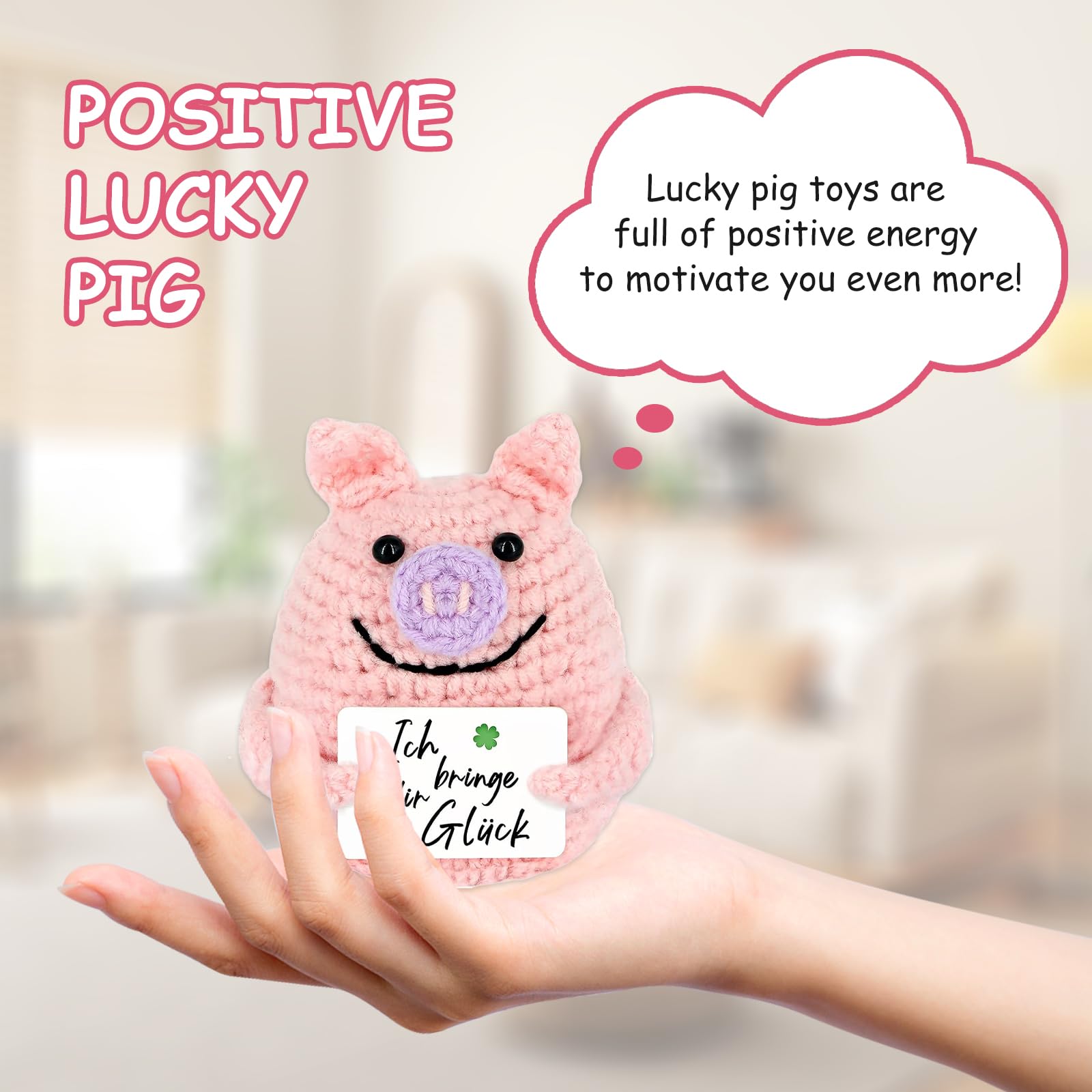 Positives Glücksschweinchen Aus Strickwolle – Mit Energiekarte, Geschenk Für Freunde & Kollegen