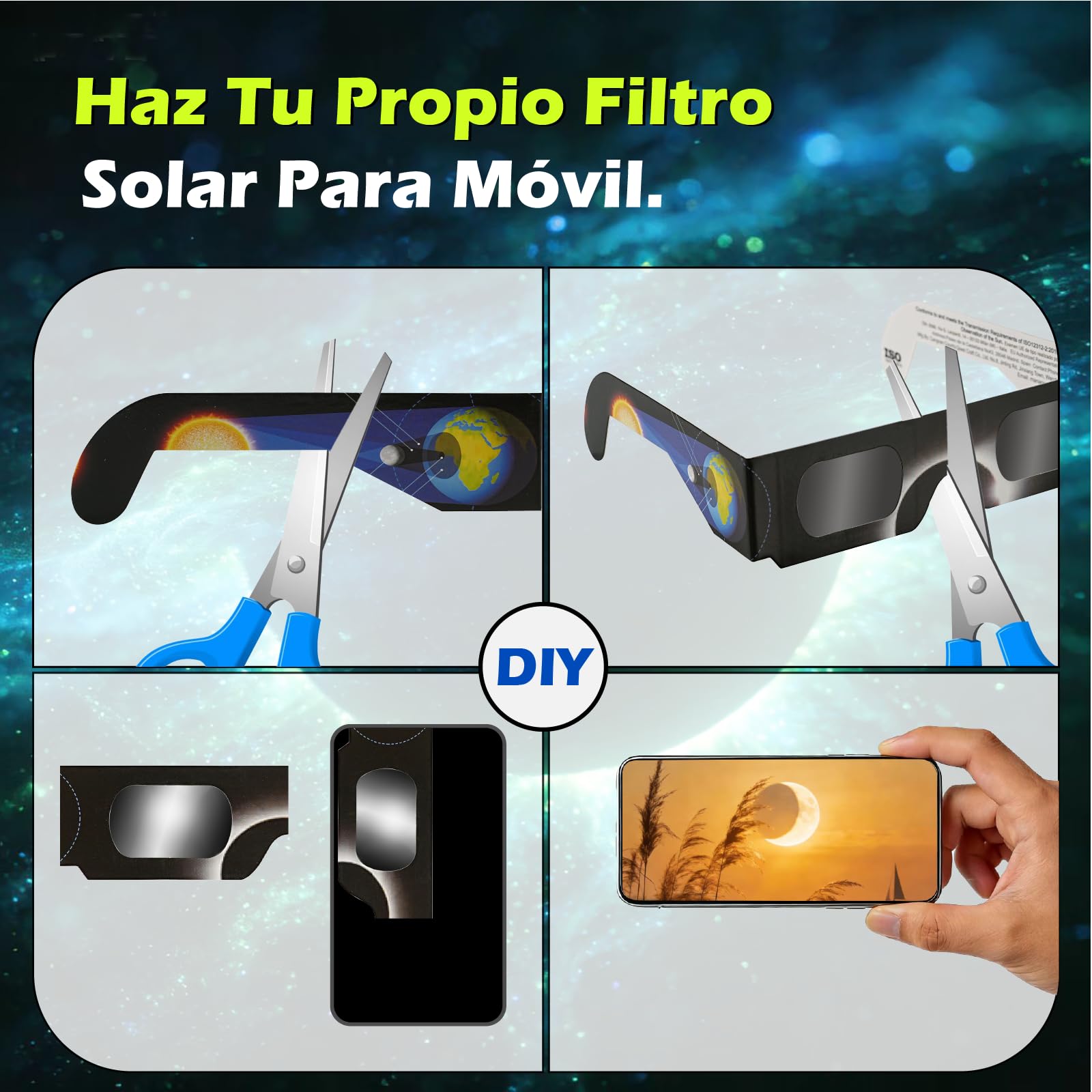 QIWEI gafas eclipse solar homologadas QW-SOZ4，Certificadas EN ISO 12312-2, Visores Solares Seguros para Observación Directa del Sol, Filtros de Alta Definición — view 5