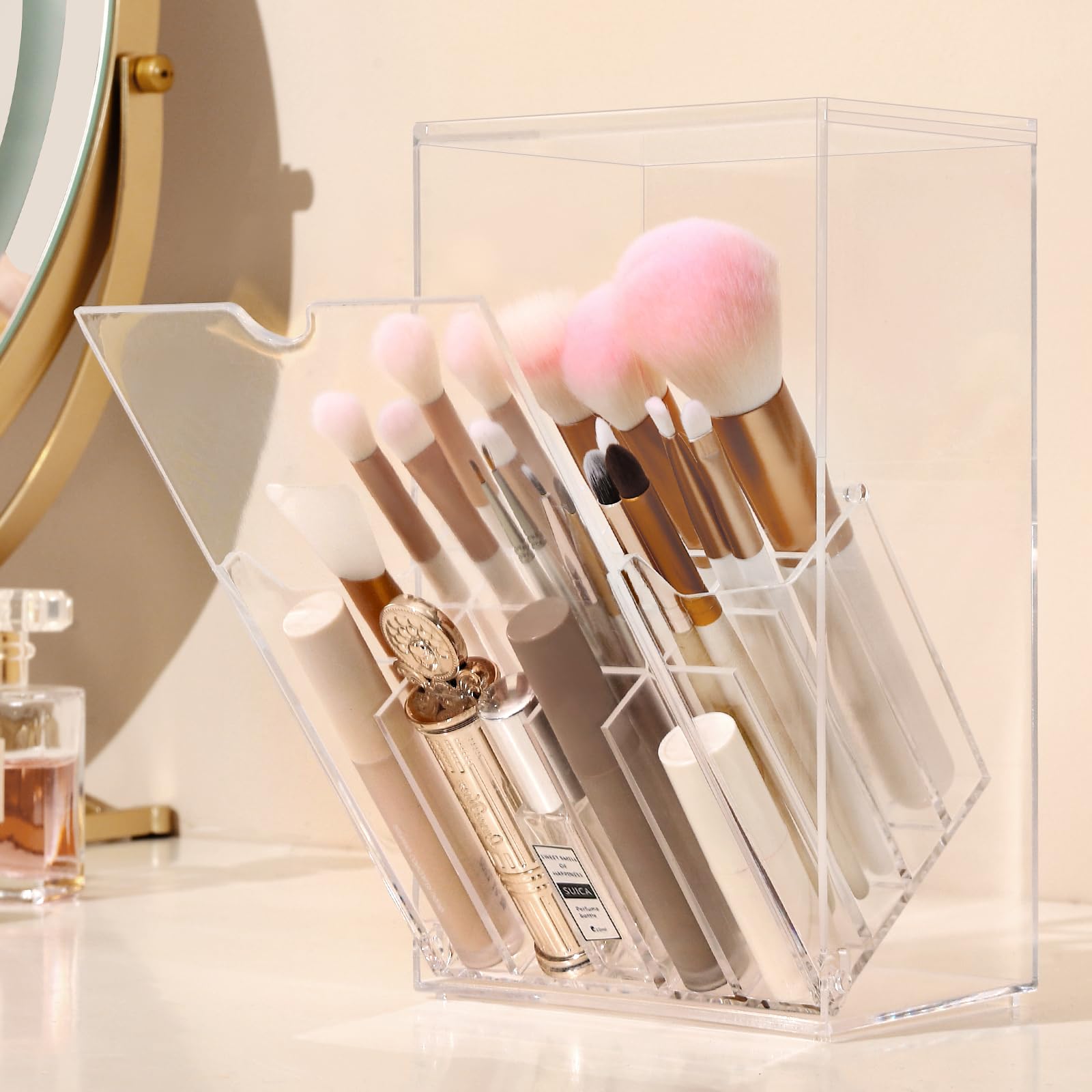 Amazon.com: LOHRYVIO Acrylic Makeup Brush Holder with Slanted Flip