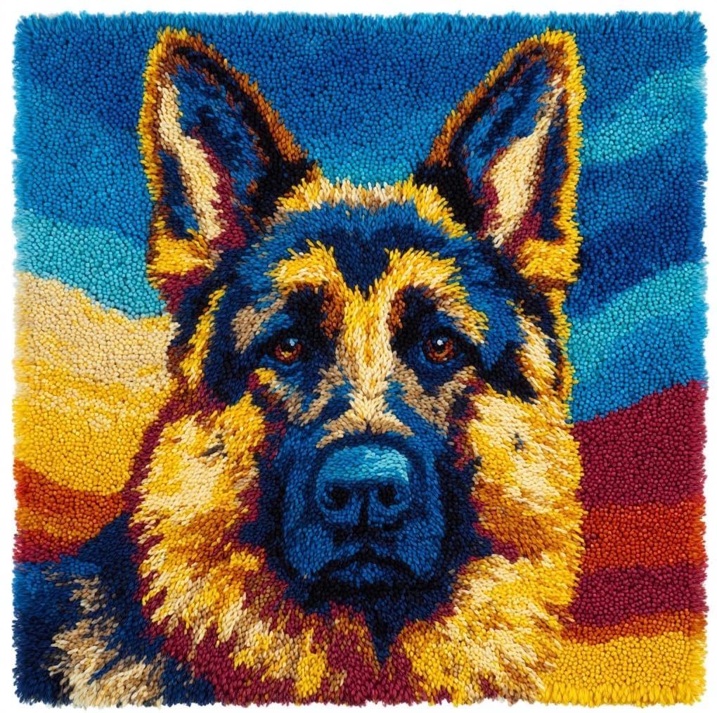 Taxpy Latch Hook Kits for Adults German Shepherd DIY Rug Tapestry Kits with Printed Canvas Embroidery Festival S Home Decoration 17Inch X 17Inch