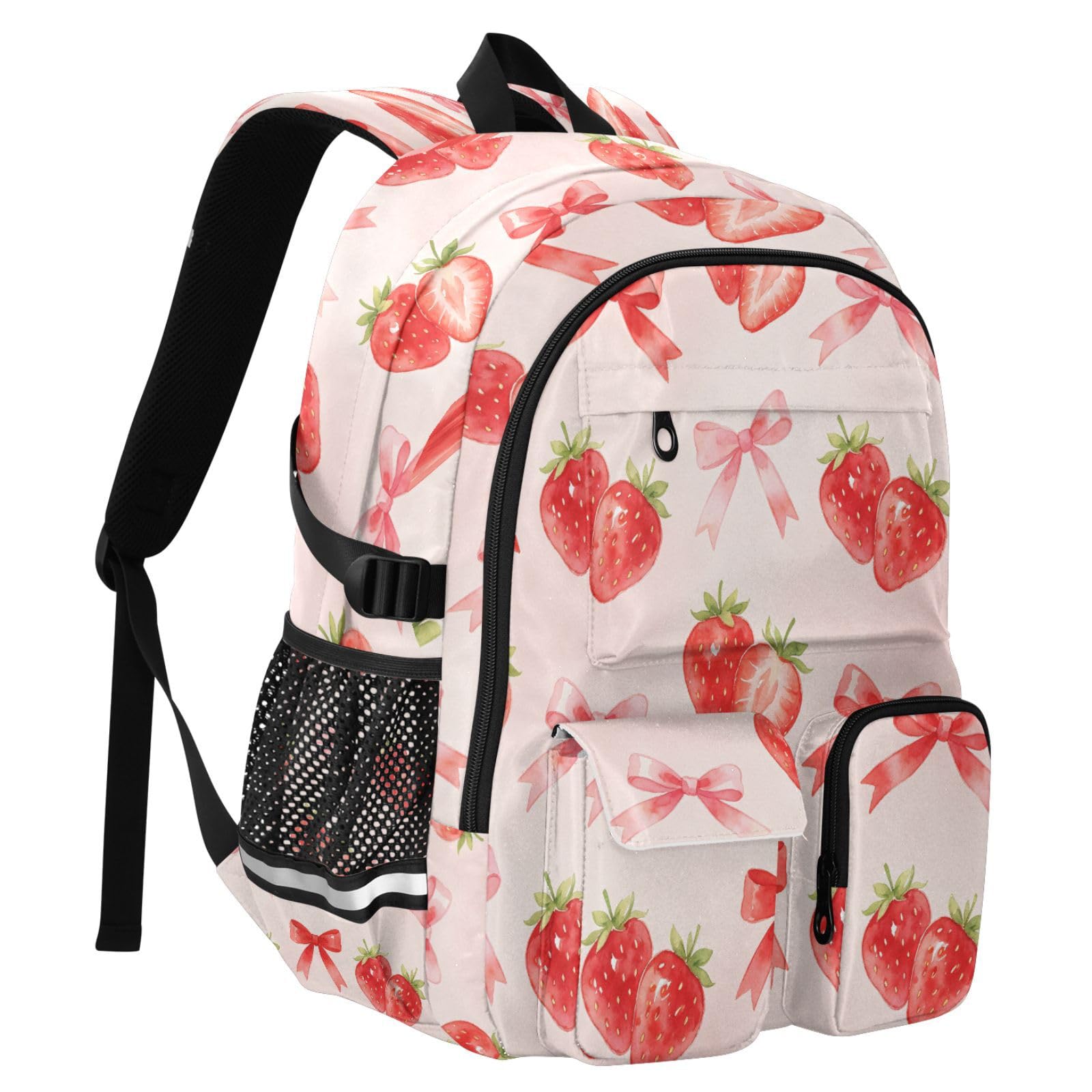 Trawberry Rucksack mit Schleifenmuster und mehreren Taschen für Schule, Reisen, Outdoor, Uni, 17,5 Zoll Laptop-Rucksack für Damen und Herren