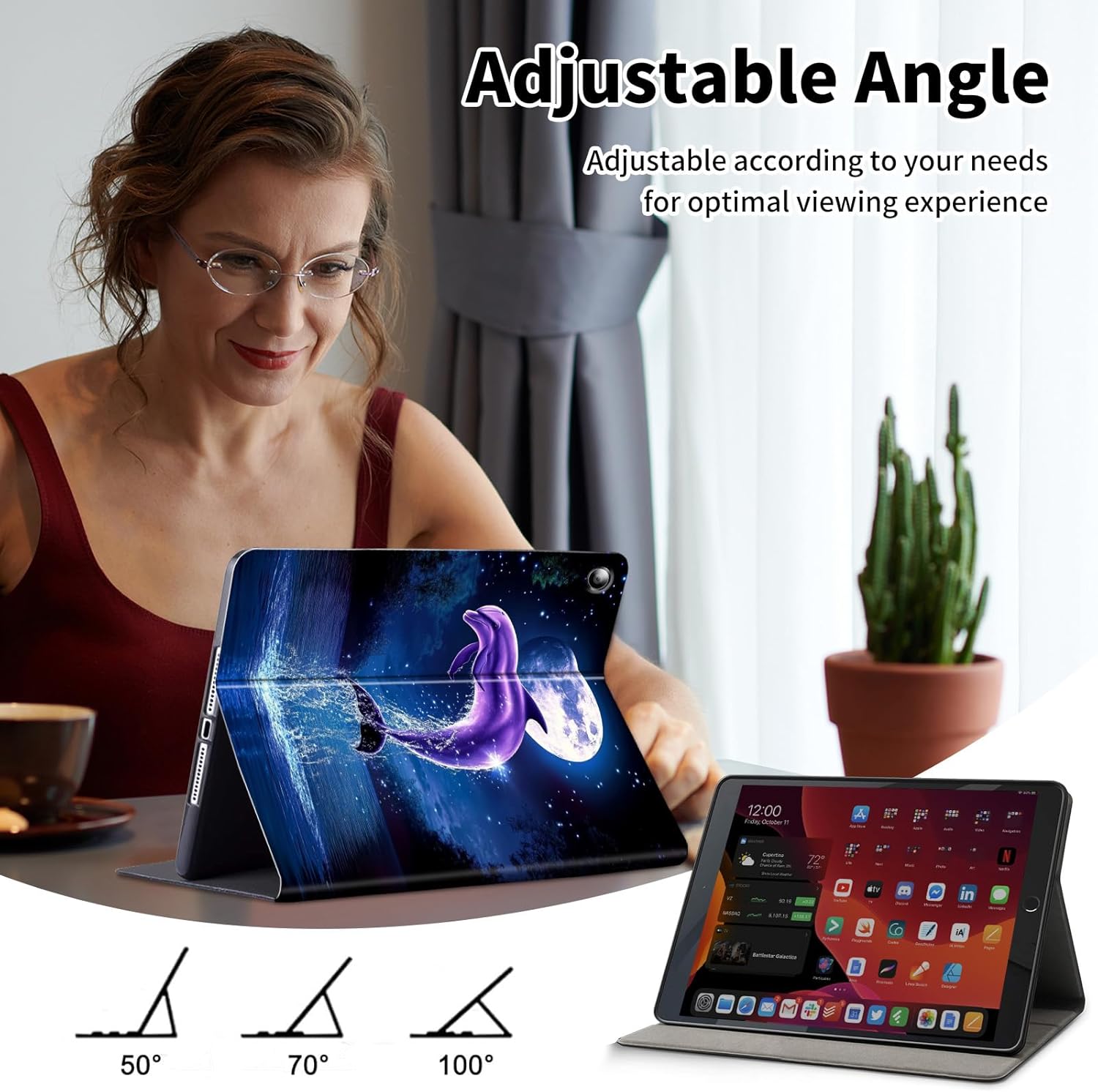 for Fire Max 11 Tablet Case,(13th Generation,2023 Release) 11",Slim PU Leather Multi-Angle Stand Folio Cute Cover with Auto Wake/Sleep Case for Fire Max 11 Tablet,Cute Dolphin Ocean