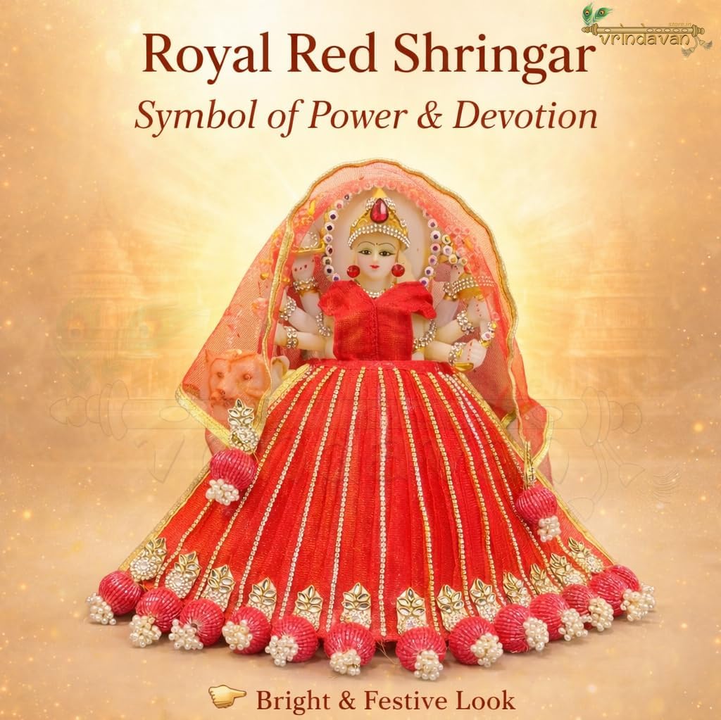 MATA Rani Poshak for 10 Inch Idol | Maa Brahmacharini Day 2 Navratri Dress | Red Lehenga Choli Dupatta Set | Lehenga Length 7.5 Inch, Choli 3.5 Inch | Traditional MATA Rani Dress