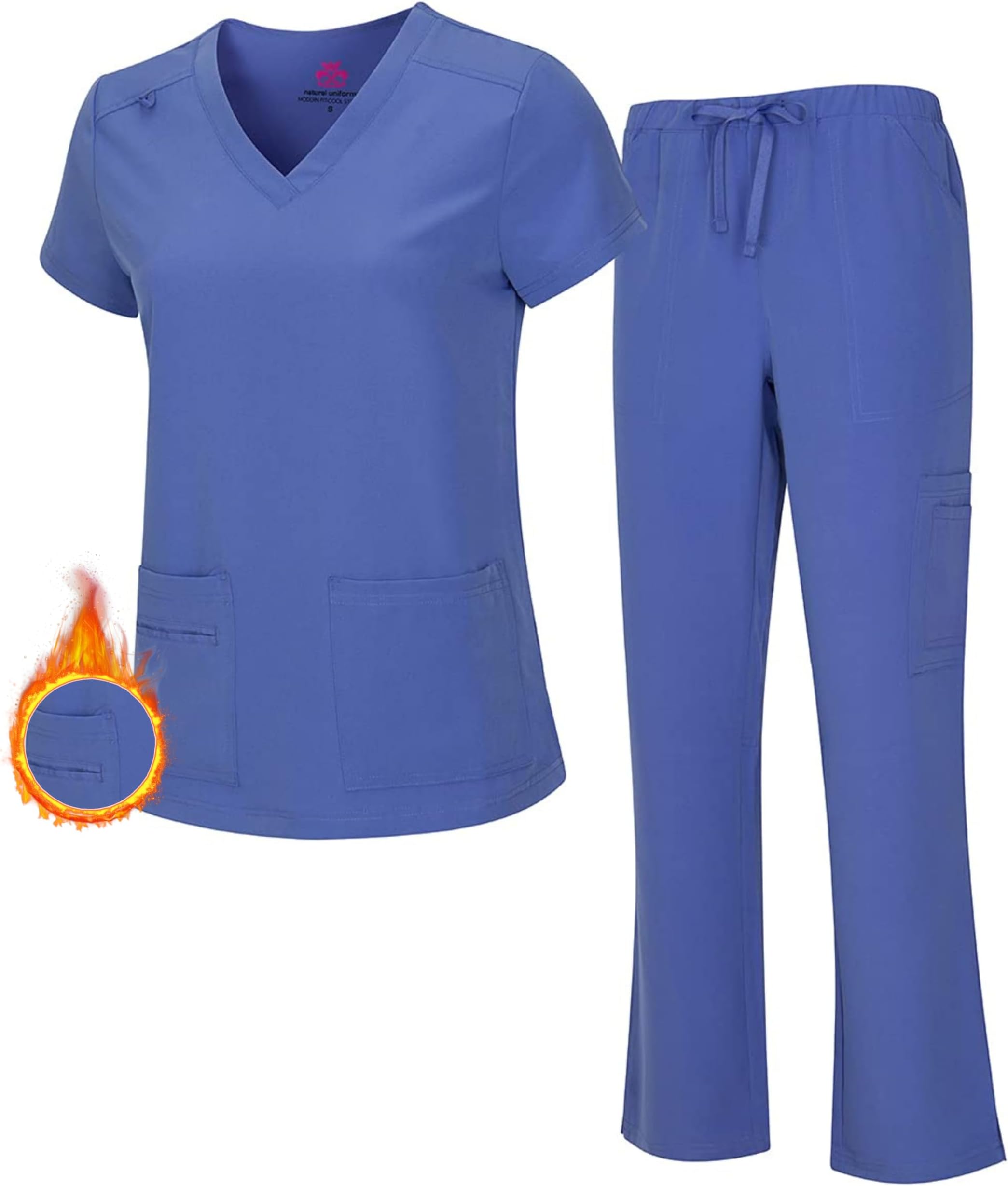 M&M SCRUBS Women's Stretch Scrub Set - Cool V-Neck Top & Cargo Pant, Breathable Moisture Wicking Medical Uniform
