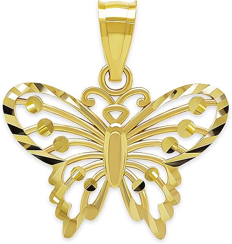 Gold Butterfly Charm - 10 Karat Solid Gold - Butterly Pendant Jewelry (Style 1)