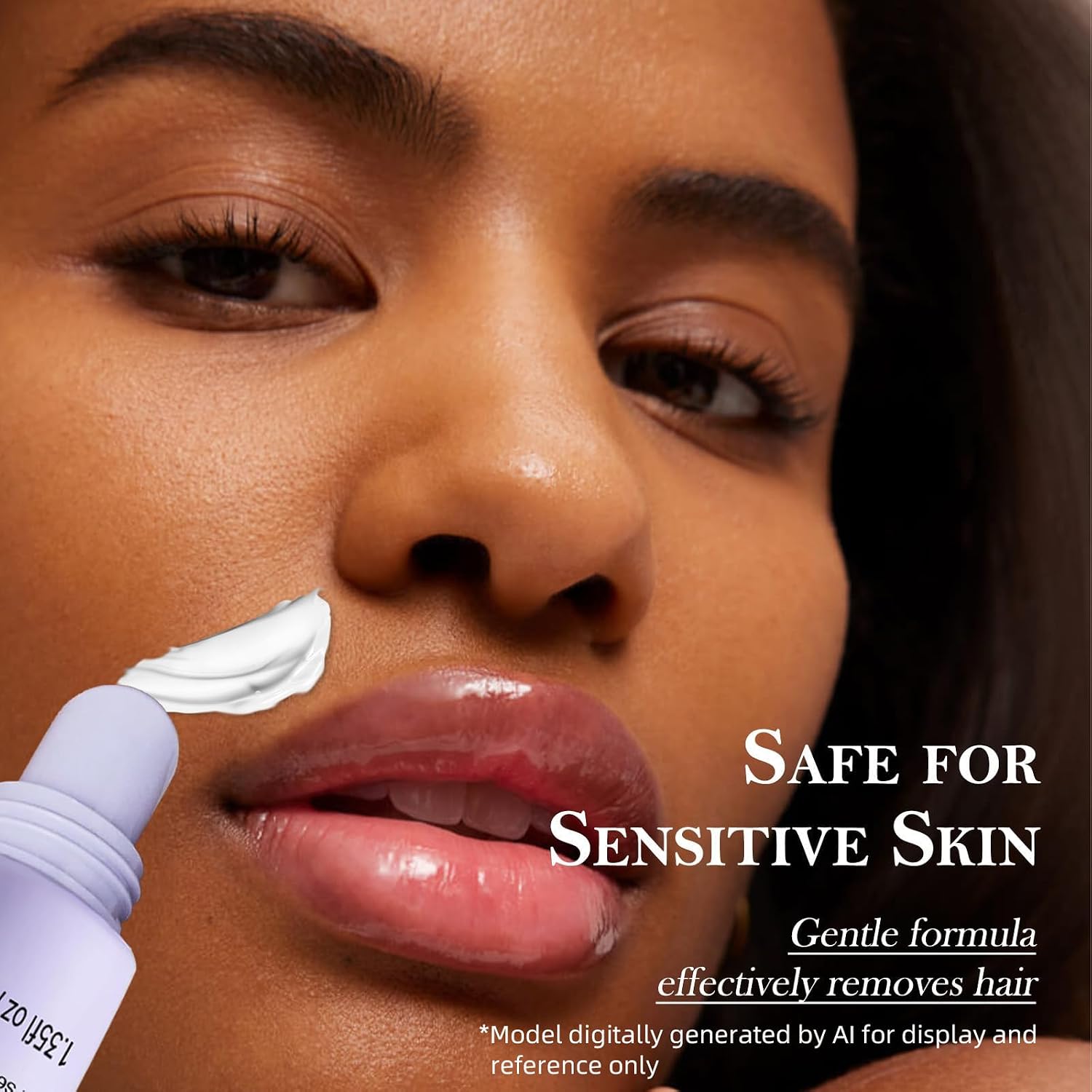 Facial Hair Removal Cream for Women with Calming Serum – 2-in-1 Gentle Depilatory Kit for Sensitive Skin, Upper Lip & Chin Hair Remover, Skin-Friendly & Gentle Formula, 1.35 fl oz + 0.17 fl oz