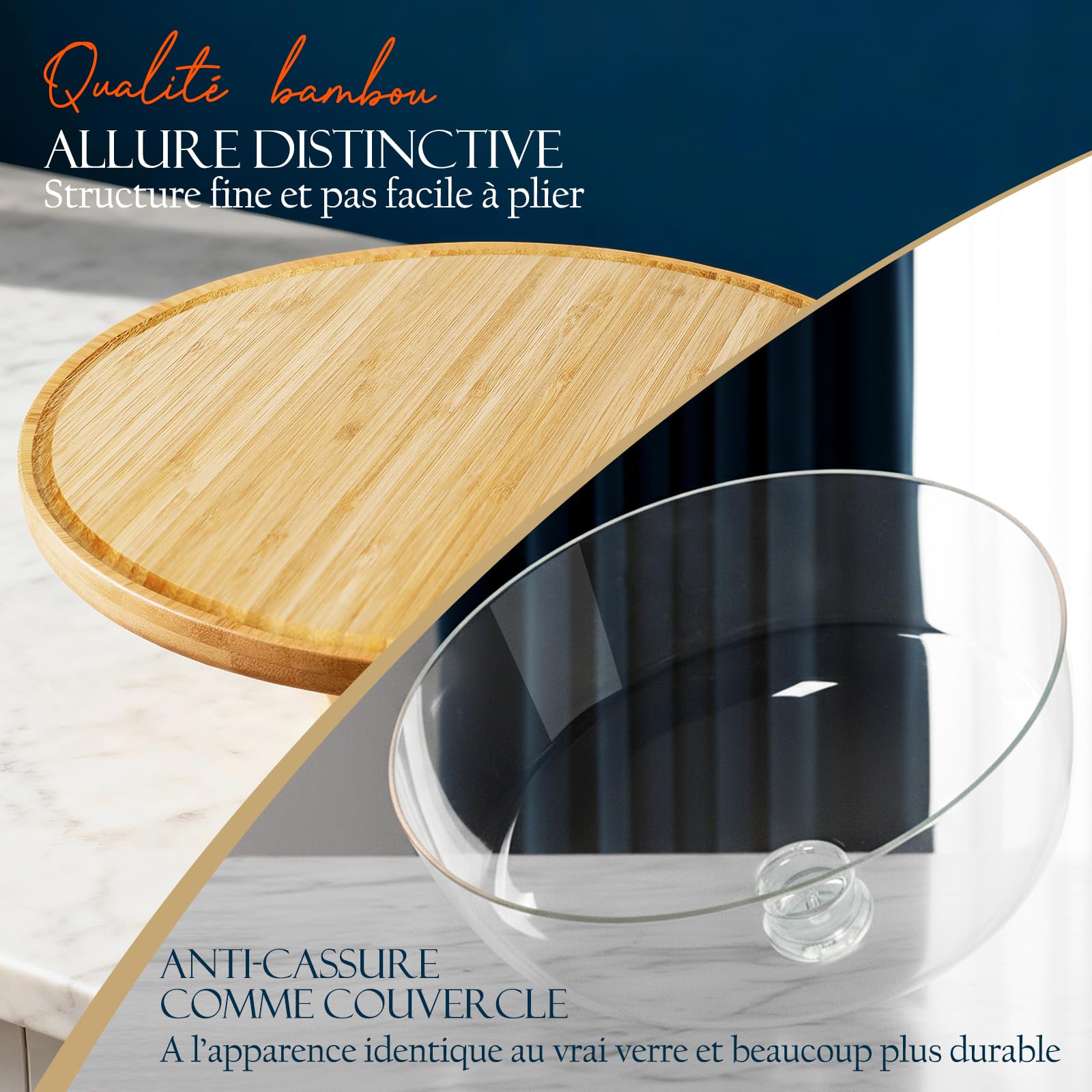 Masthome Présentoir à Gâteau Sur Pied avec Couvercle, 6in1 Cloche à Gâteaux Multifonctionelle, Support Gâteau en Bois Rotatif pour Pâtisserie/Desserts