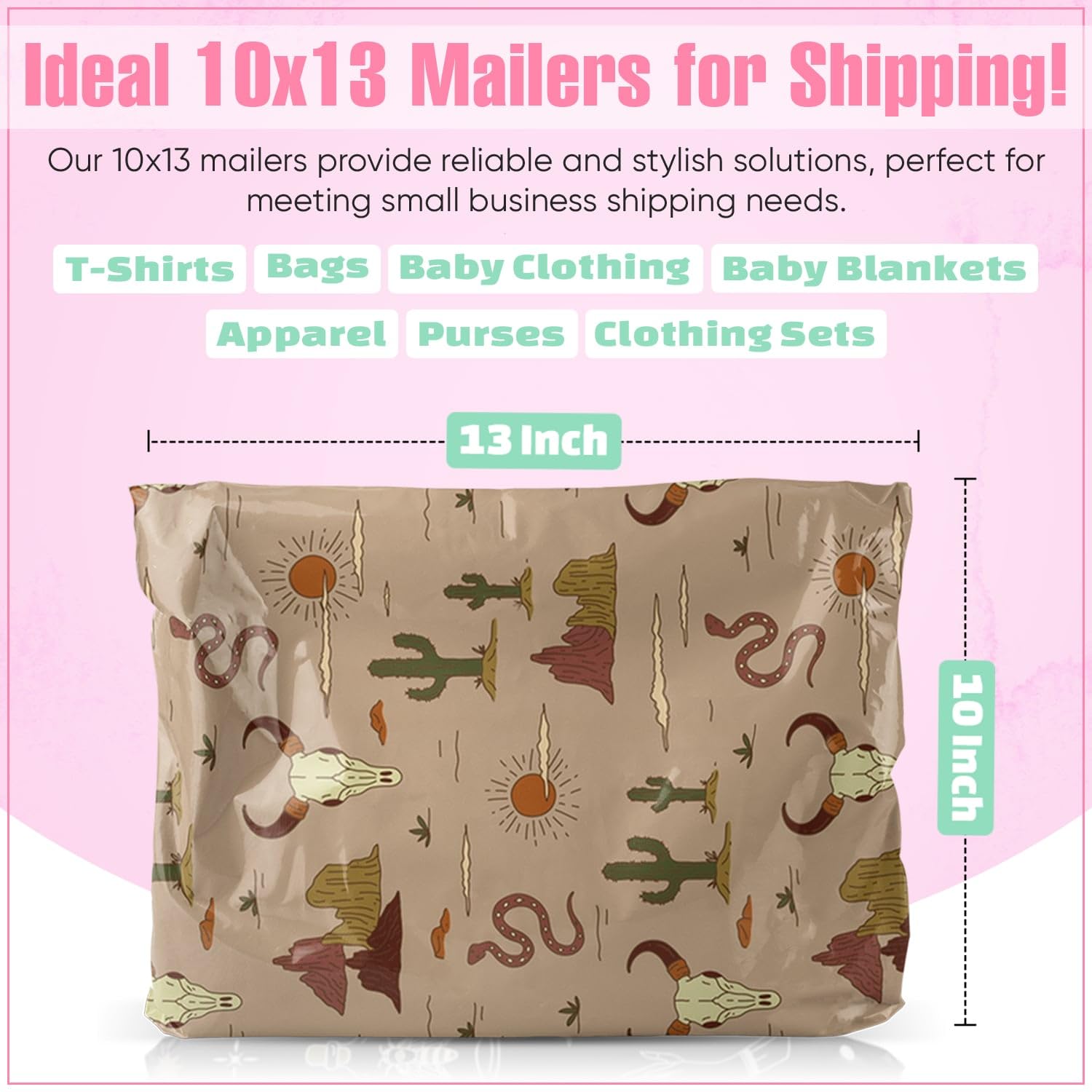 100 Pack 10x13 Inch Poly Mailers - Boho Brown Self Sealing Shipping Bags For Small Business