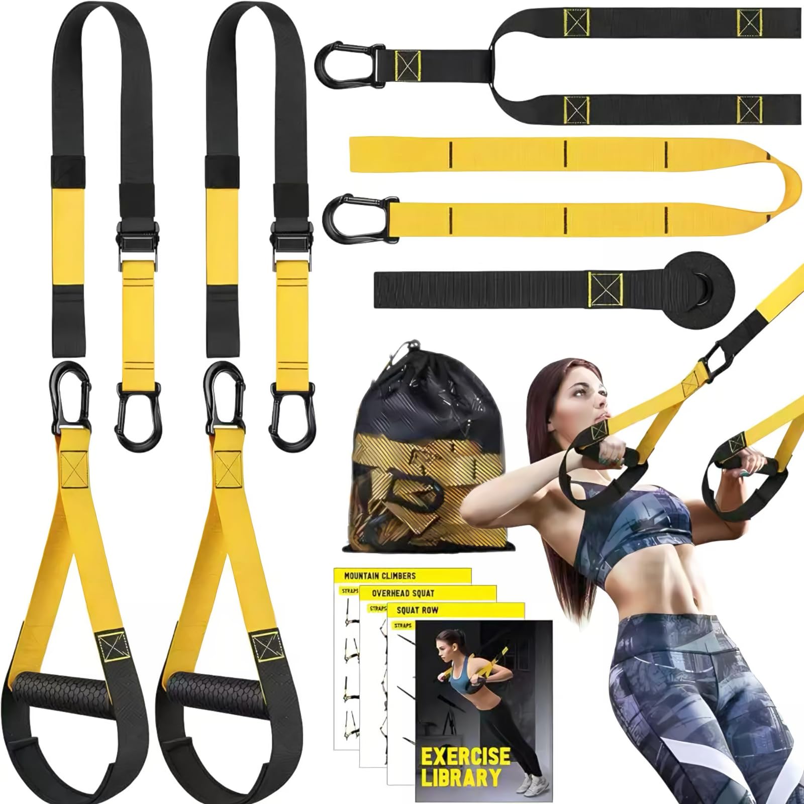 Bandas de entrenamiento de suspensión TRX1P - Correas de resistencia resistentes con nailon de alta resistencia, mosquetones de acero resistentes y ajustadores de bloqueo de barril, seguras