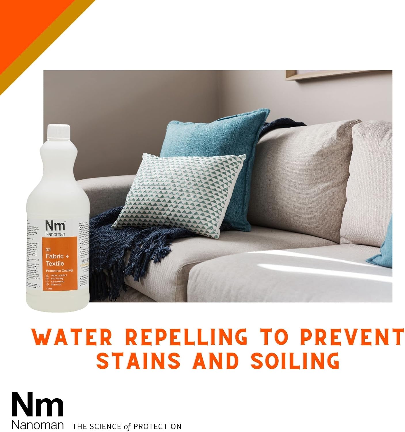 Nanoman Fabric Protector Spray 1L – Waterproof & Stain Repellent for Couch, Sofa, Upholstery & Large Fabric Areas – PFAS-Free, Non-Toxic, Best Value Coverage image 3