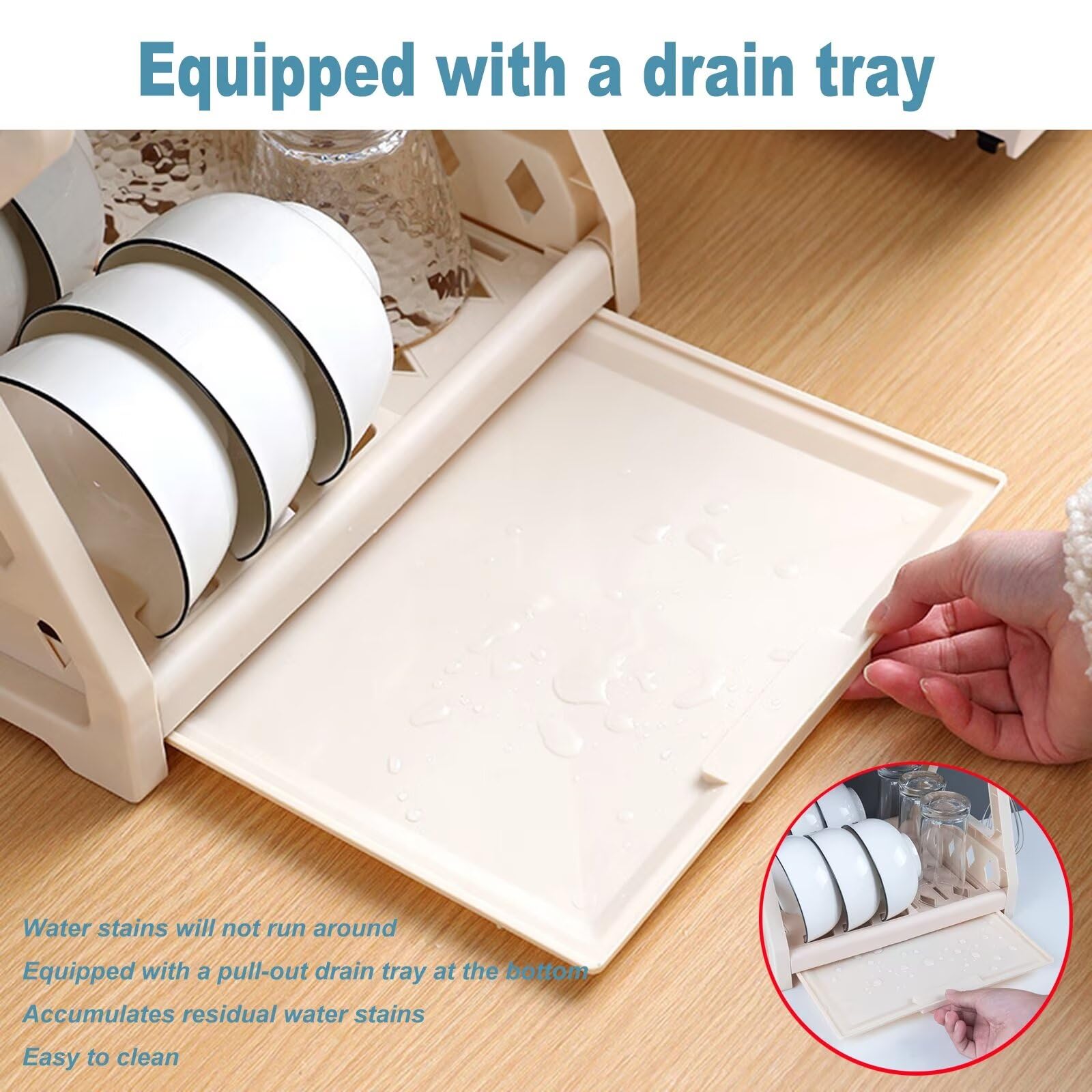 Escurridor de Platos para Encimera de Cocina, Escurreplatos de PP 2 Niveles con Desagüe, Set Escurreplatos Fregadero para Cubiertos y Vasos con Soporte de Vajilla y Tazas