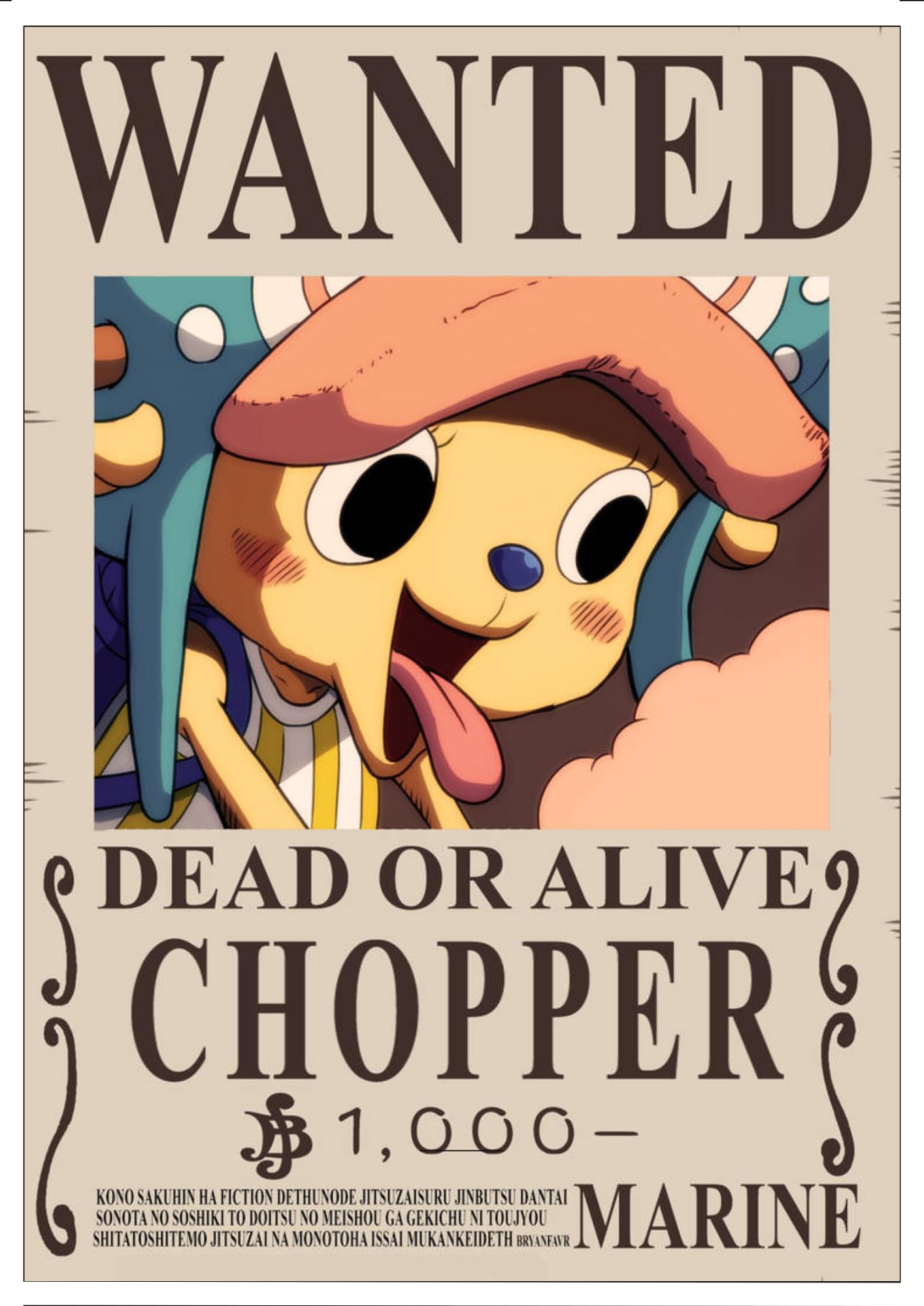 ANIME CREATION One Piece Wanted Poster | Chopper | Anime Wall Decor | A4 Size (21 x 29.7 cm) | Unframed