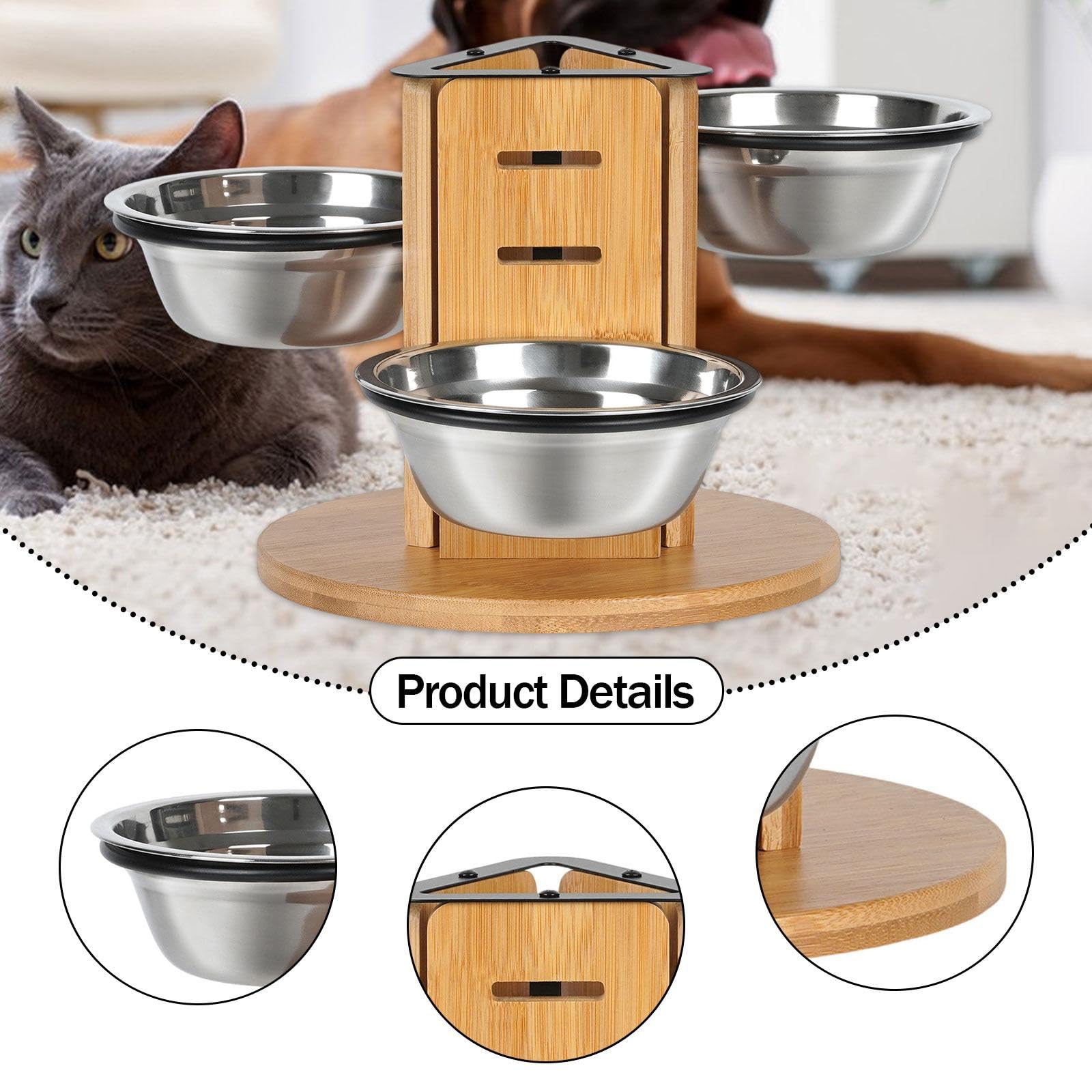 Harilla Cuencos Elevados para Gatos, Comederos Y Bebederos para Perros para Varios Gatos, Regulables en Altura, para Uso en Interiores, Elevados con Soporte D