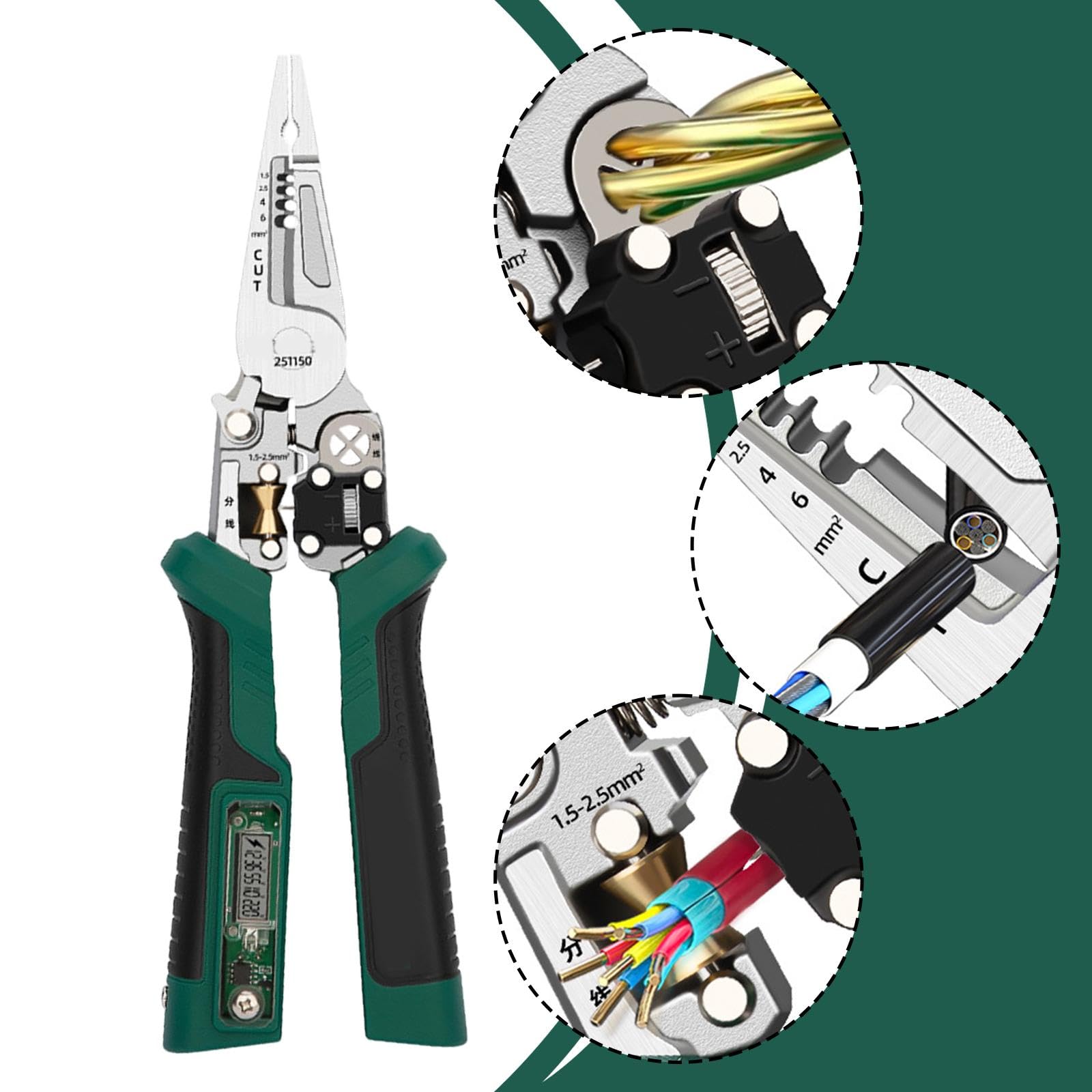 Pinza Spelafili Elettricista Multifunzione 23cm (9.1") - Acciaio Alto Carbonio per Spelatura, Taglio, Avvolgimento Fili