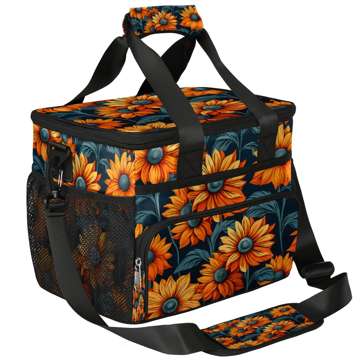 Yellow Flowers Insulated Picnic Backpack Lunch Box for Women Men Picnic Basket Tote Lunch Bag Picnic Bag Portable Lunch Bags for Picnic, Beach, Work, Trip,Office, Camp Retro Floral