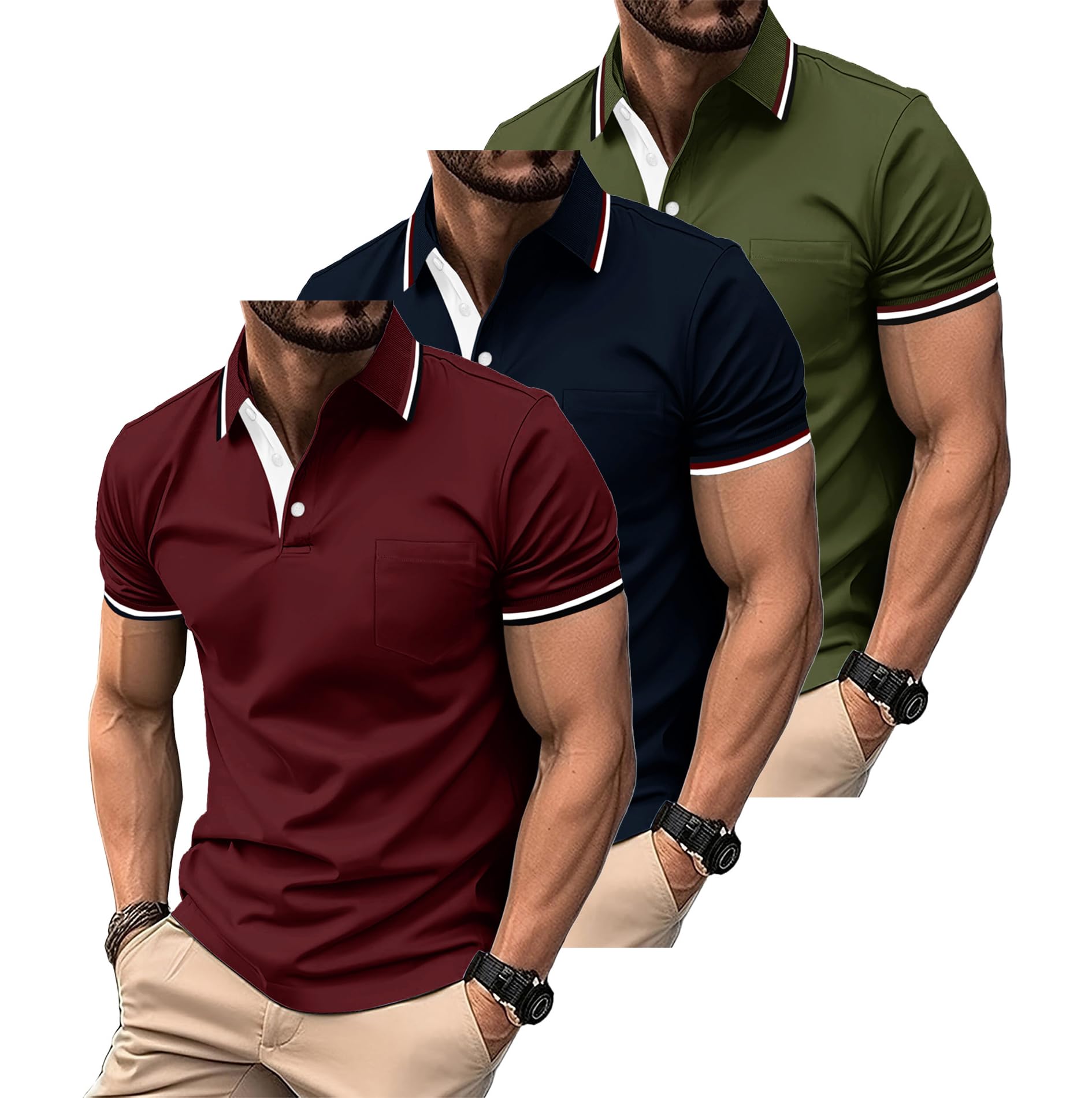 ZITY Polo Uomo Maniche Corte Pacco da 3 Polo Golf Tennis Estate Magliette Leggera e Traspirante T Shirt Primavera Camicie per Il Lavoro,Vacanze