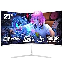 Gawfolk 27 pollici 180Hz curvo monitor per computer da gioco, 1800R,FHD 1080P, 98% sRGB, 1ms,FreeSync,178 ° grandangolo,HDMI、DisplayPort,Compatibile con il montaggio a parete 100 * 100mm – bianco