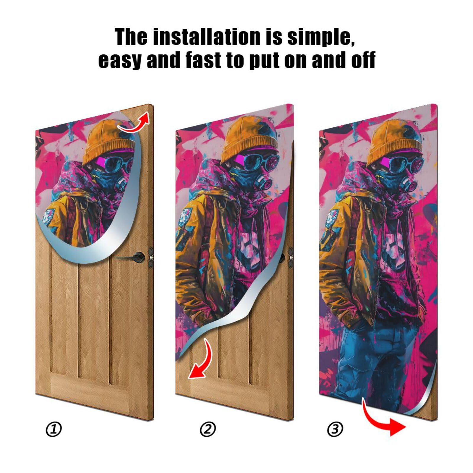 FLildon Cool Street Man Graffiti Door Cover Decoration, Party Accessory Porch Decor for Festive Ornament Room Door Covers 35 x 79 Inch