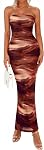 PRETTYGARDEN Women Summer Strapless Maxi Dress Bodycon Floral Sexy Long Wedding Guest Dress Formal Tube Mesh Cocktail Dresses