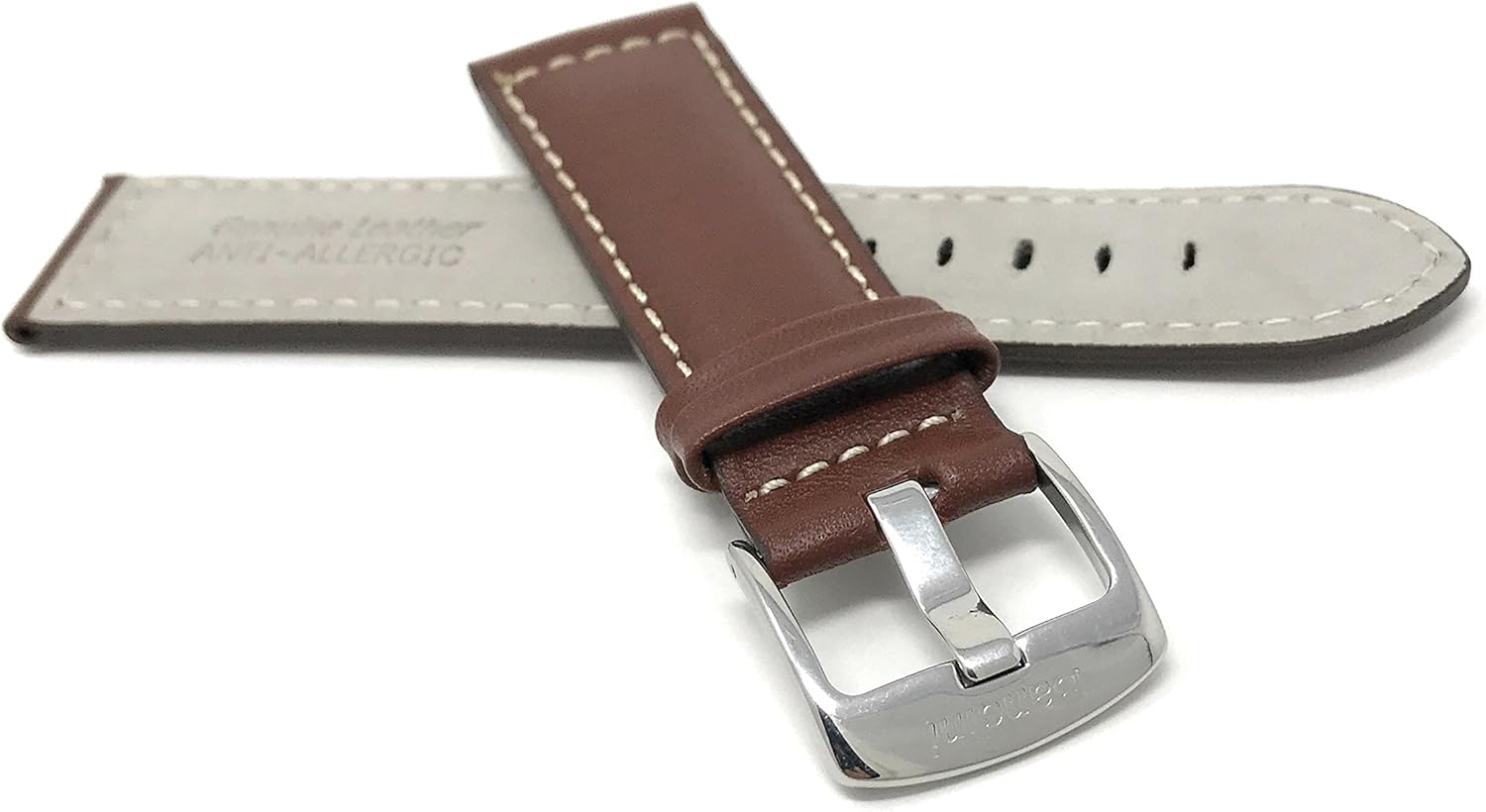 20mm - 22mm Universal Smartwatch Band Strap, Leather, Mat Finish, White Stitching