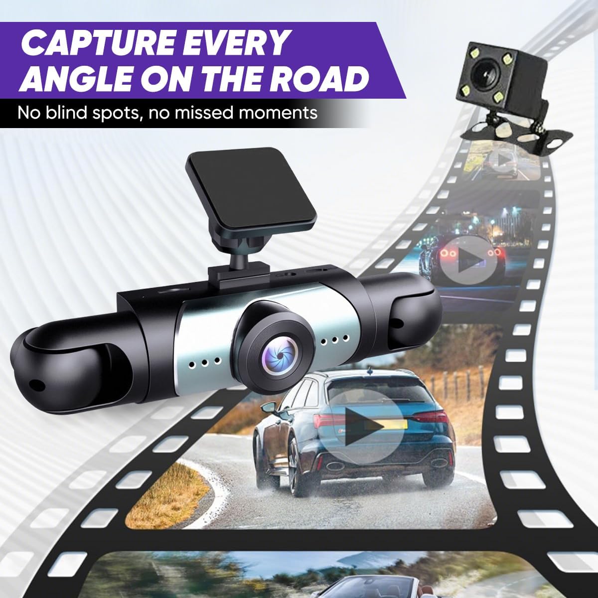 Saker Dash Cam Full View 4 Channel System 2026 Plus | 360° Car Dash Camera with Front Rear Left Right Recording, 1080P Loop Recording, Night Vision, Includes 64GB/128GB Card (with 128GB TD Card)