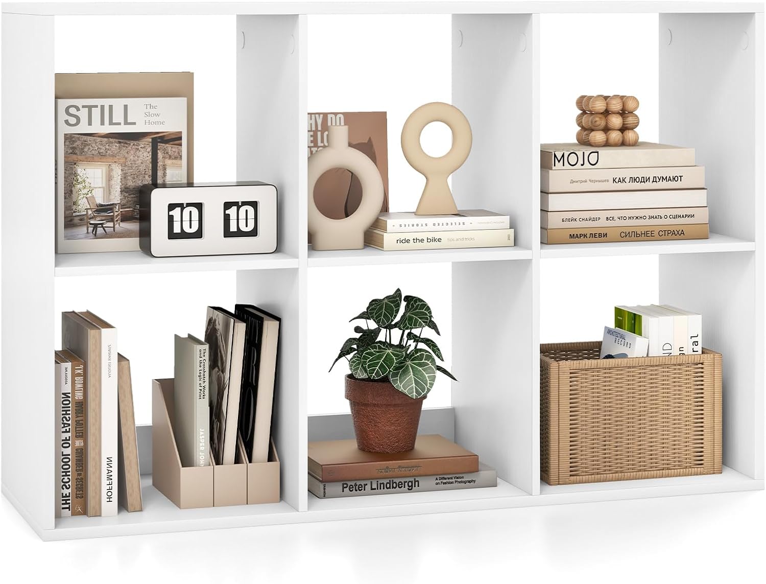 Tangkula 6-Cube Bookcase, 3-Tier Bookshelf with Open Compartments, Freestanding Cube Storage Organizer with Anti-Toppling Kits, Modern Display Shelf for Home Office (White, 6-Cube) - Thumbnail 2