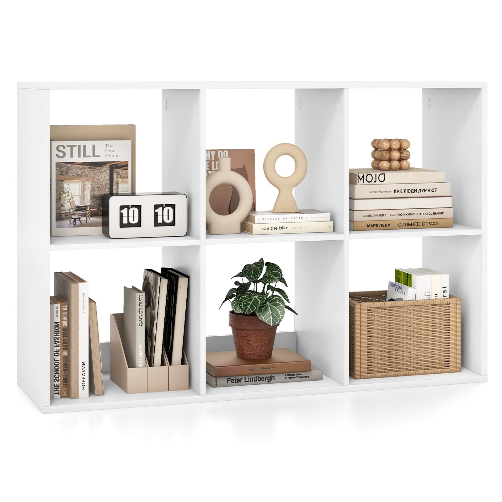 COSTWAY 6/8/9 Cube Bookcase, Wooden Storage Cabinet with Anti-toppling Device, Freestanding Display Bookshelf for Living Room, Bedroom and Study (6 Cubes, White)