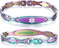 Vista 22 de LinnaLove Pulseras de alerta médica personalizadas para mujer, pulseras médicas de emergencia de acero inoxidable con grabado gratuito (7.5)