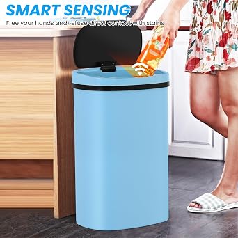 BLKMTY 13-Gallon Trash Can, Touchless Sensor Kitchen Garbage Can, Blue