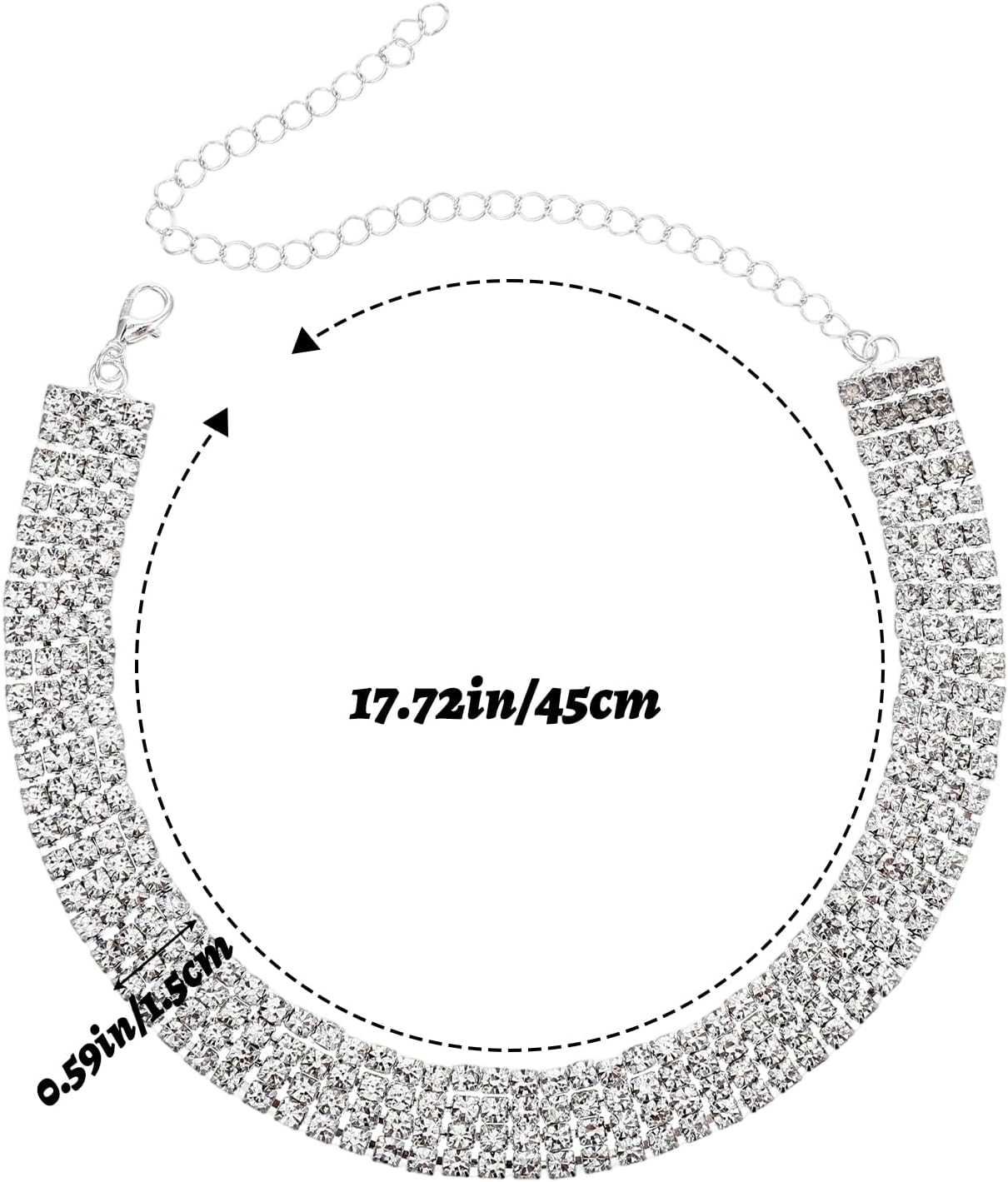 Sibba 4 Row Diamond Choker Necklace for Women Silver Plated Adjustable Iced Out Crystal Rhinestone Collar Elegant Anniversary Birthday Gift Jewelry Sparkling Party Wedding Tassel White Necklace(4 Row) - Image 3