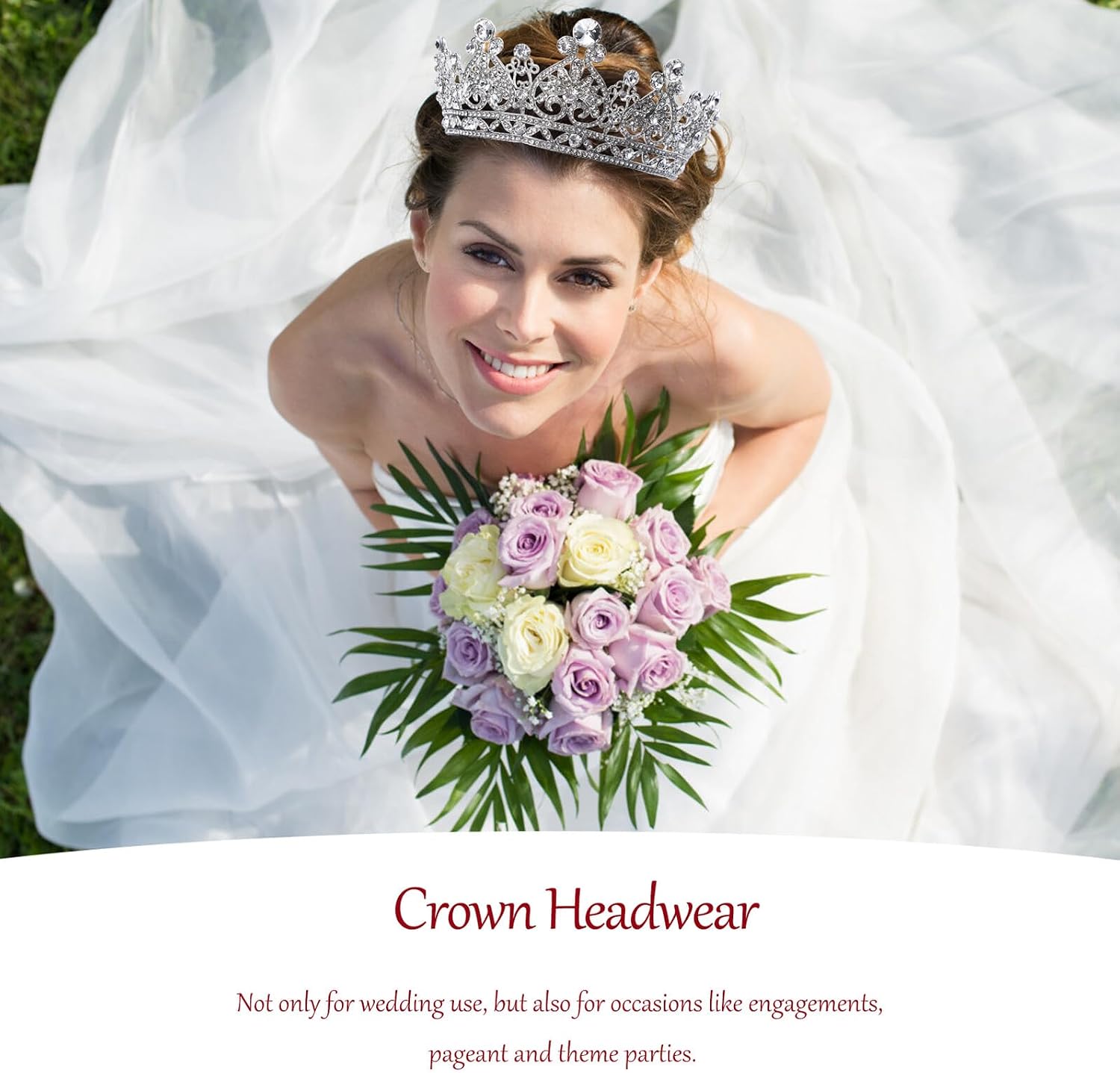 Ipetboom Bridal Tiara Crown Silver Baroque round Rhinestone Wedding Hair Accessory for Women Bride Party Headdress