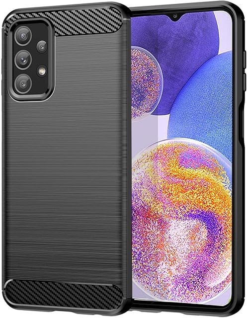 Samsung Galaxy A23 Case, Folmecket Carbon Fiber Scratch Resistant,Shock Absorption Soft TPU Rubber Protective Cell Phone Cover for Galaxy A23/M13/M23/F23 6.6" Black
