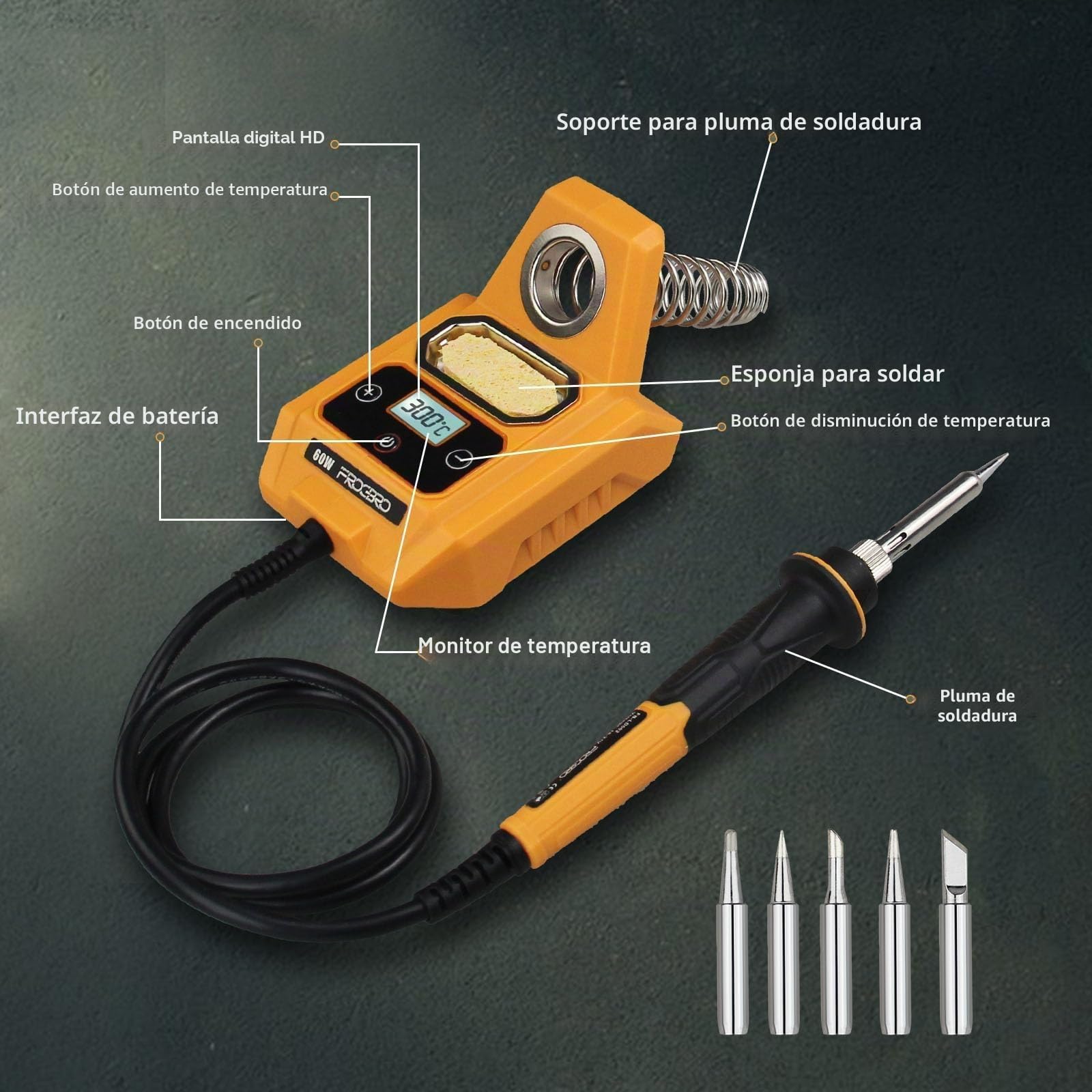 Estación de soldador con batería para Makita de 18 V máx., temperatura ajustable de 100 a 500 ℃, soldador inalámbrico portátil con 6 puntas y pantalla digital (batería no incluida)