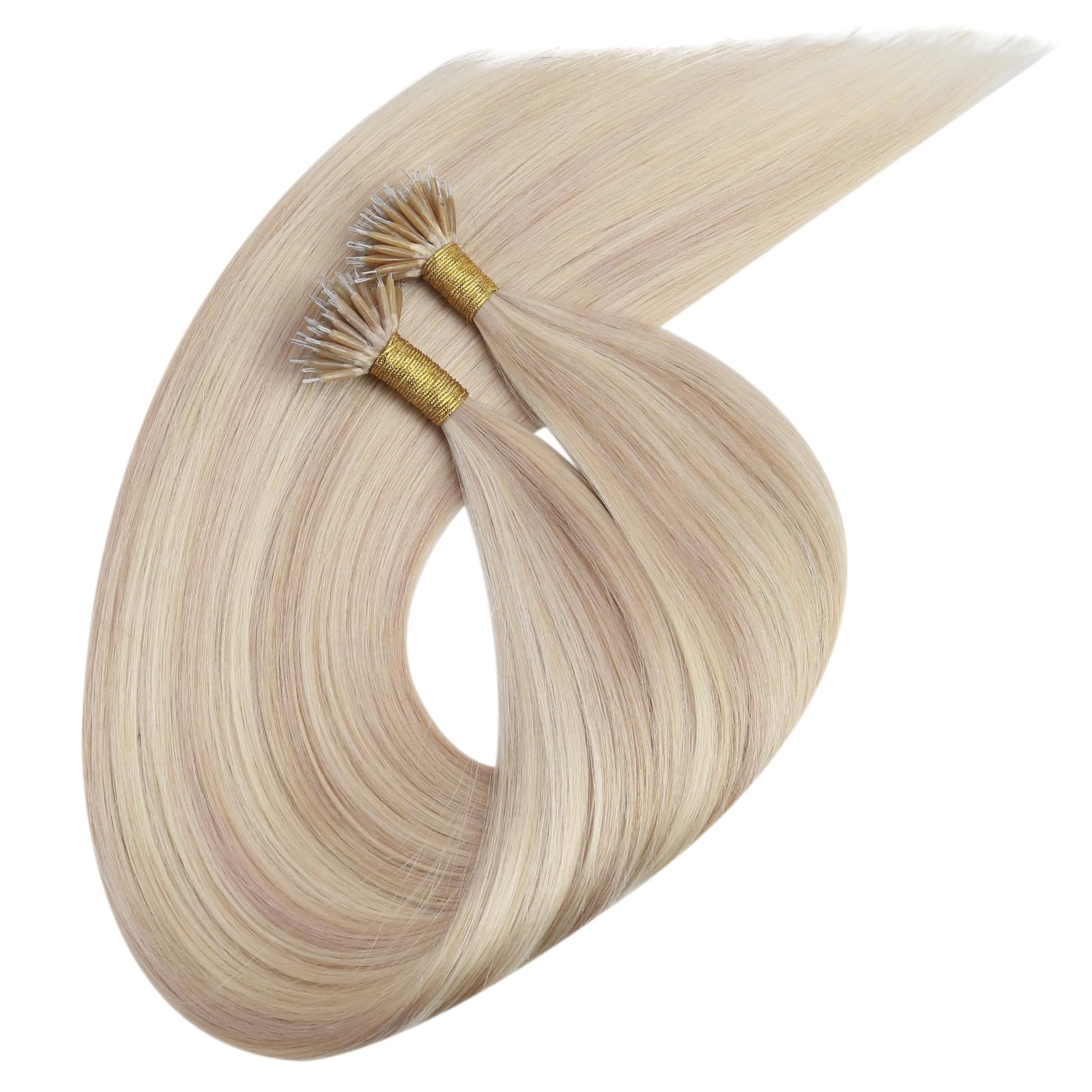 Ugeat Przedłużanie Włosów Nano Link, Włosy Ludzkie, Pasemka Popielaty Blond, 60 cm 50 sztuk 50g, Przedłużanie Włosów Nano Koralik Popielaty Blond, Remy Naturalne Proste