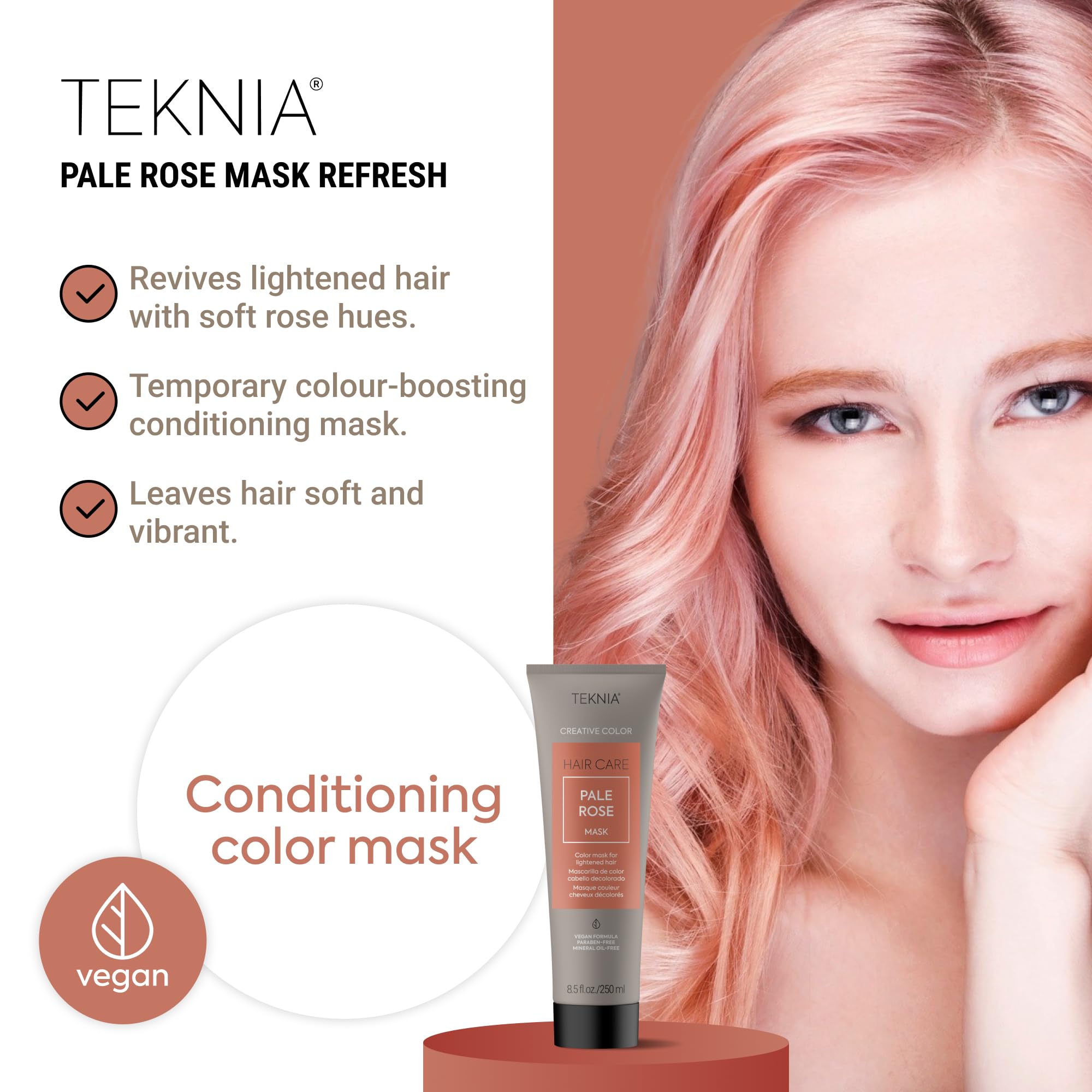 Lakme Teknia Pale Rose Color Mask, Conditioner für gebleichtes Haar, vegane Formel, 250 ml