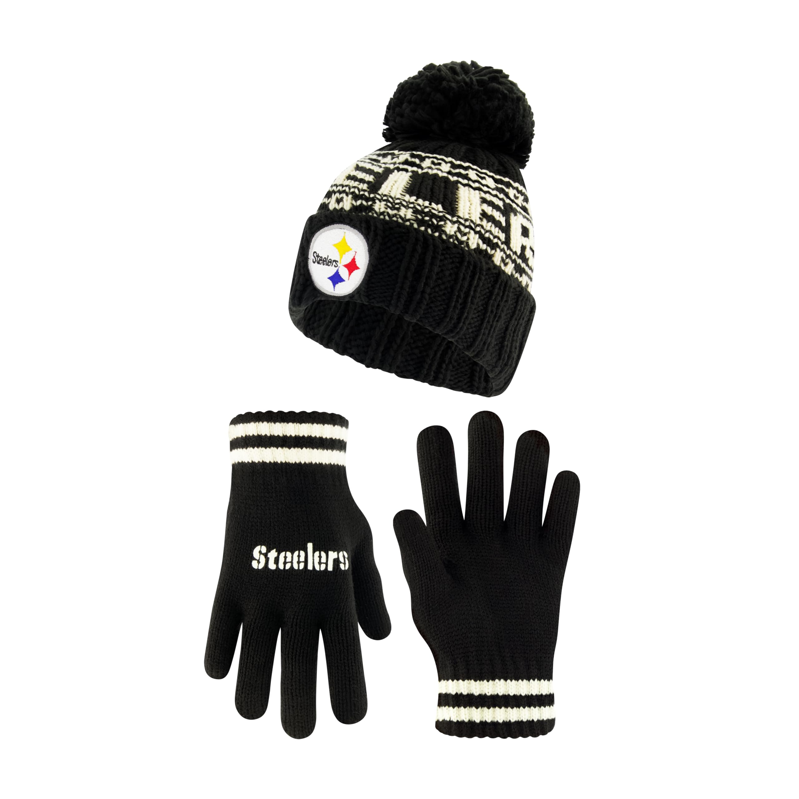 Ultra Game Youth NFL Official Super Soft Cable Knit Winter Beanie Knit Hat with Extra Warm Touch Screen Gloves